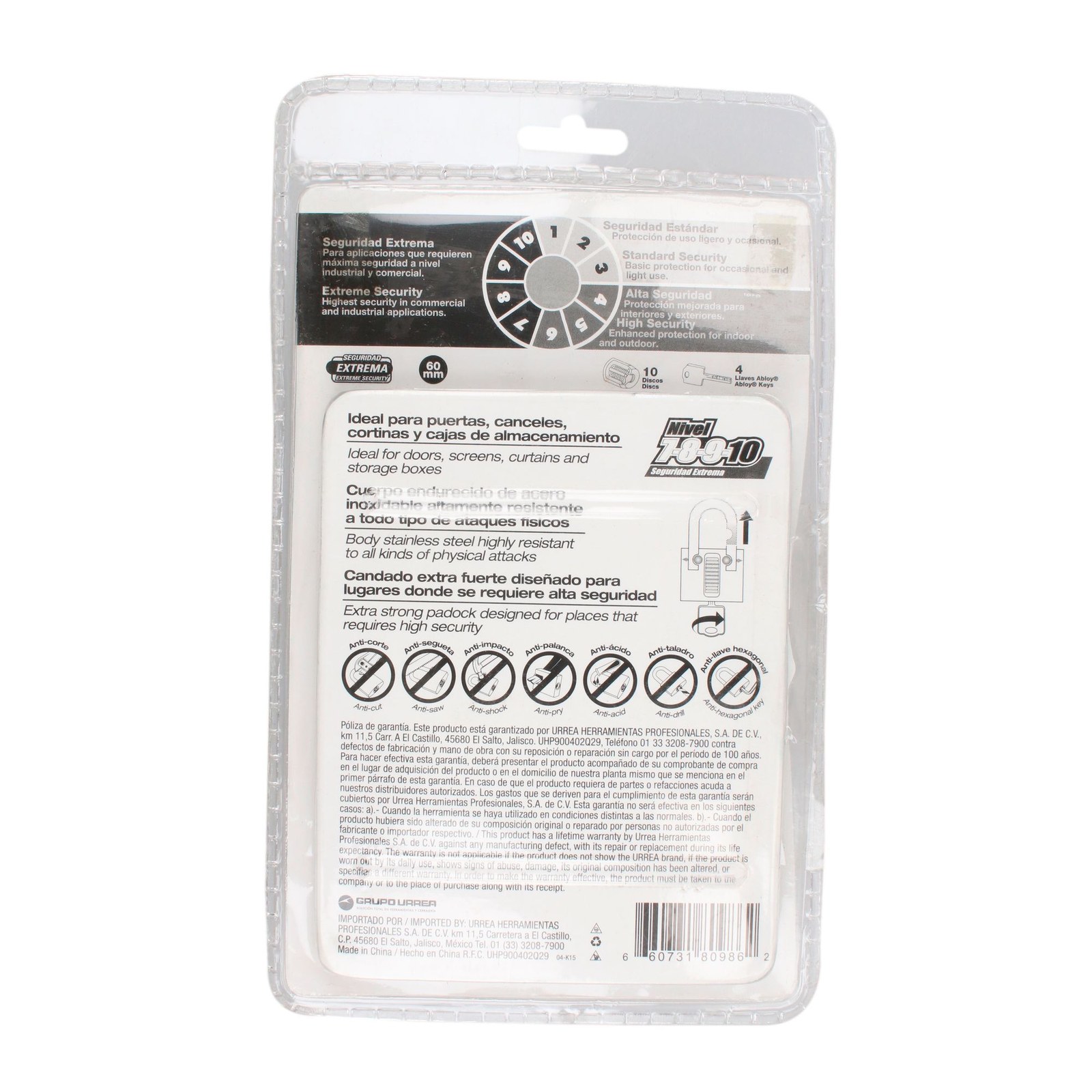Candado de alta seguridad 60 mm, llave de disco Lock - Imagen 4