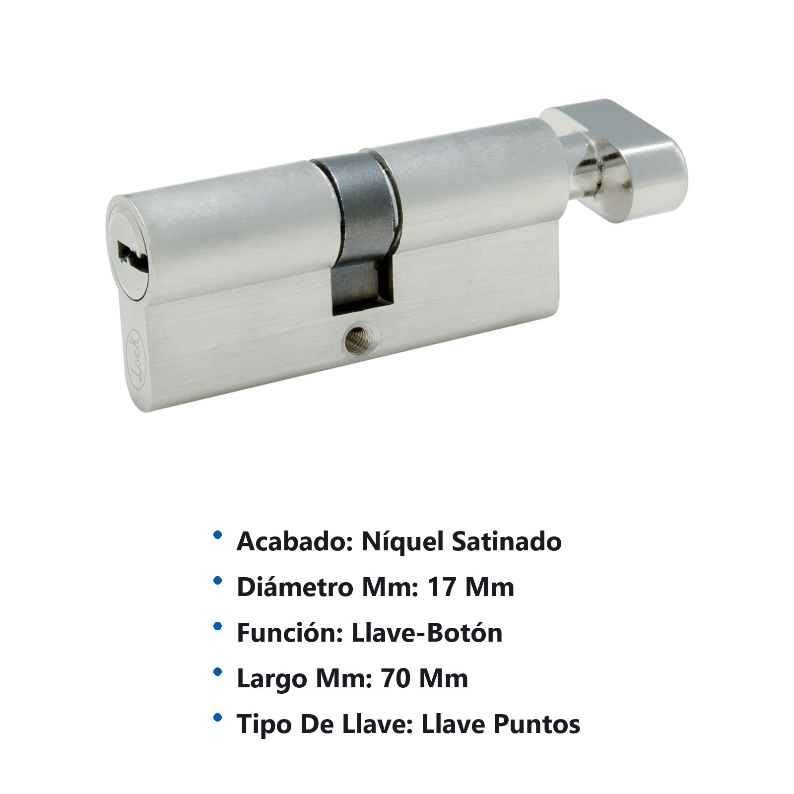 Cilindro europeo 70 mm función sencilla, níquel satinado, llave de puntos, en caja Lock - Imagen 3