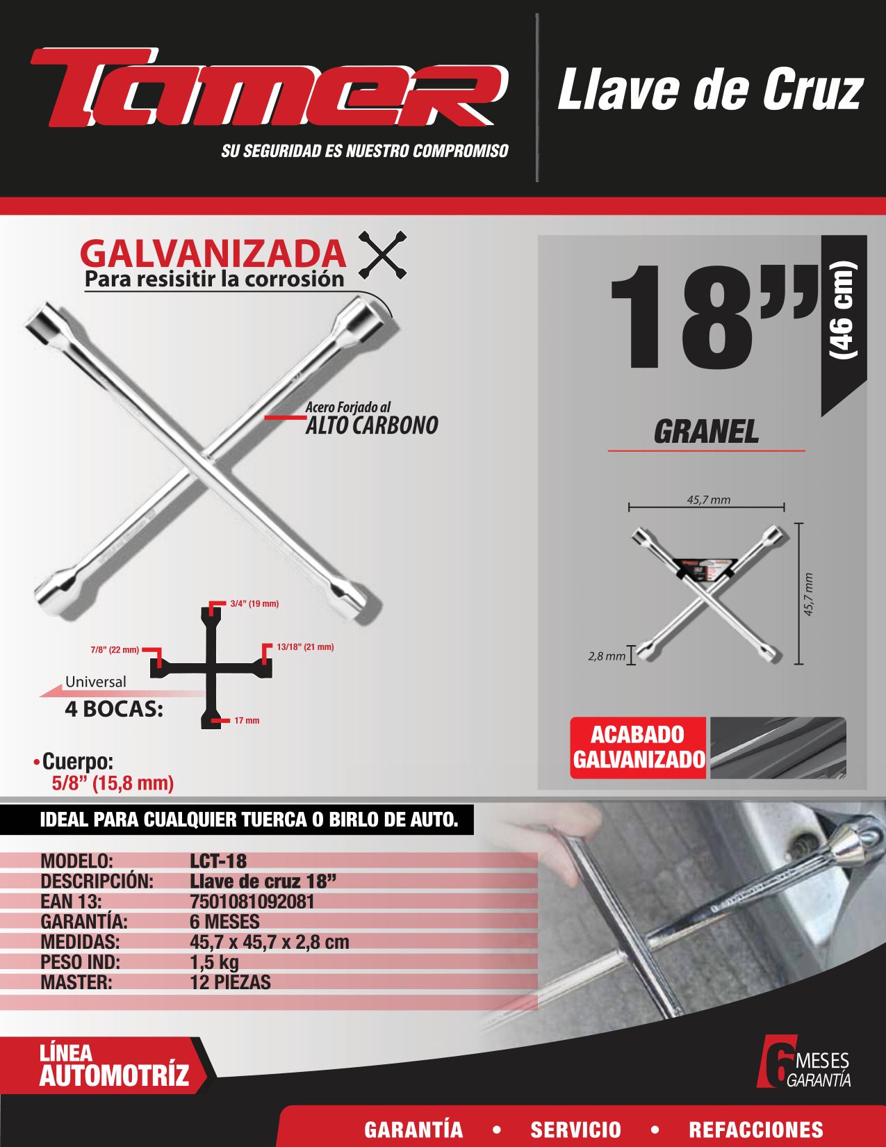TAMER LCT-18 Llave cruz galvanizada (18") - Imagen 4
