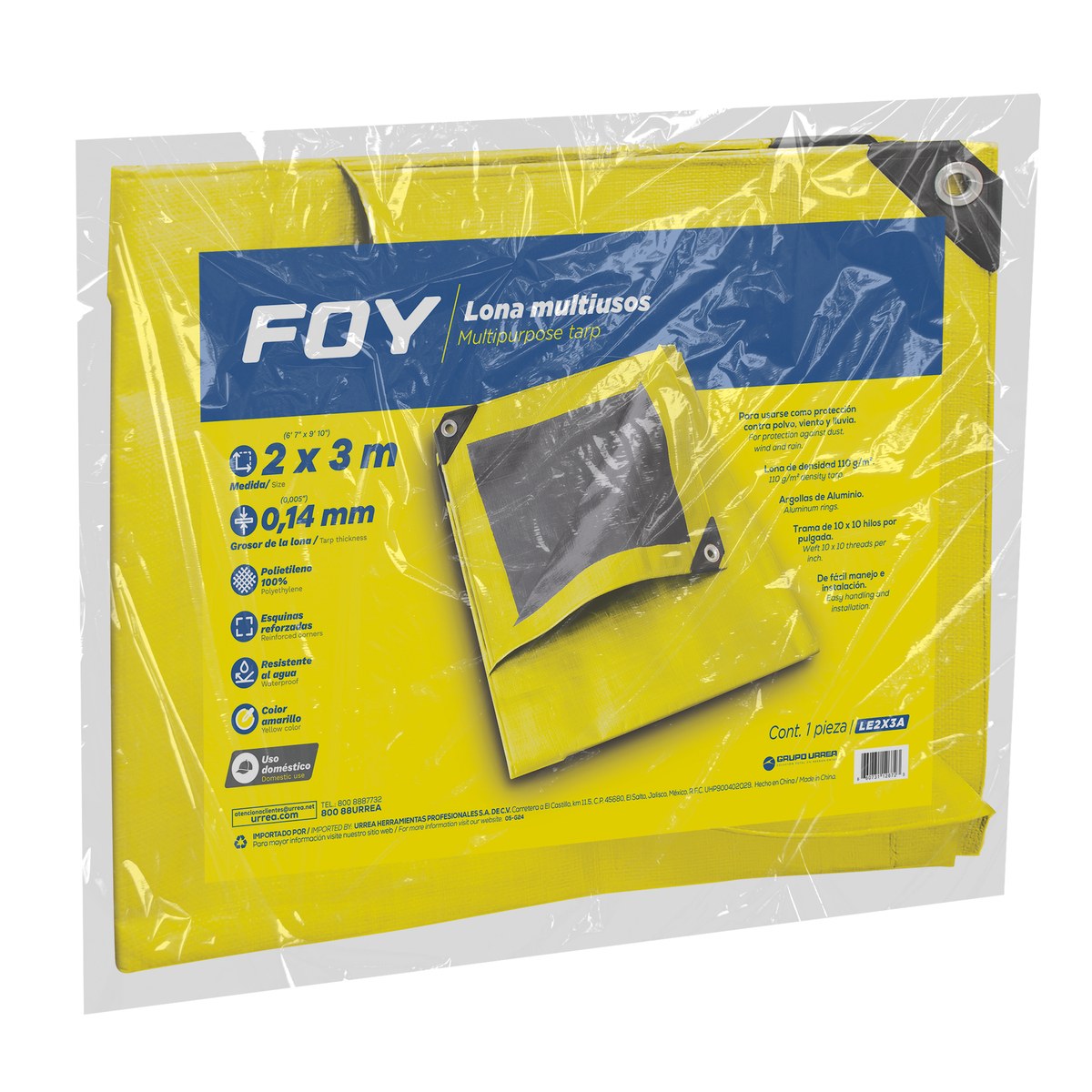 Lona de polietileno color amarillo con fondo plata, 2 x 3 m Foy - Imagen 2