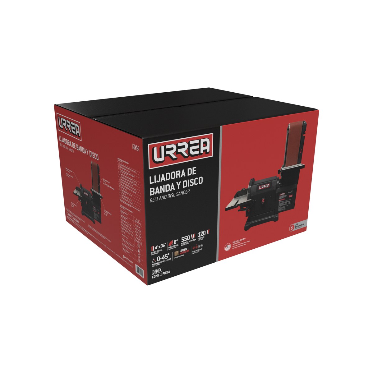 Lijadora de banda 4" x 36" y disco estacionaria 8" 3/4 HP 120 V Urrea - Imagen 4