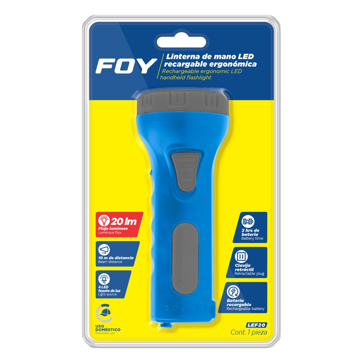 Linterna de LED de mano ergonómica recargable de 20 lm Foy - Imagen 2
