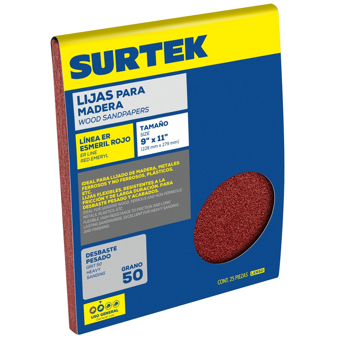 Lija roja para esmeril, grano 50 Surtek - Imagen 2