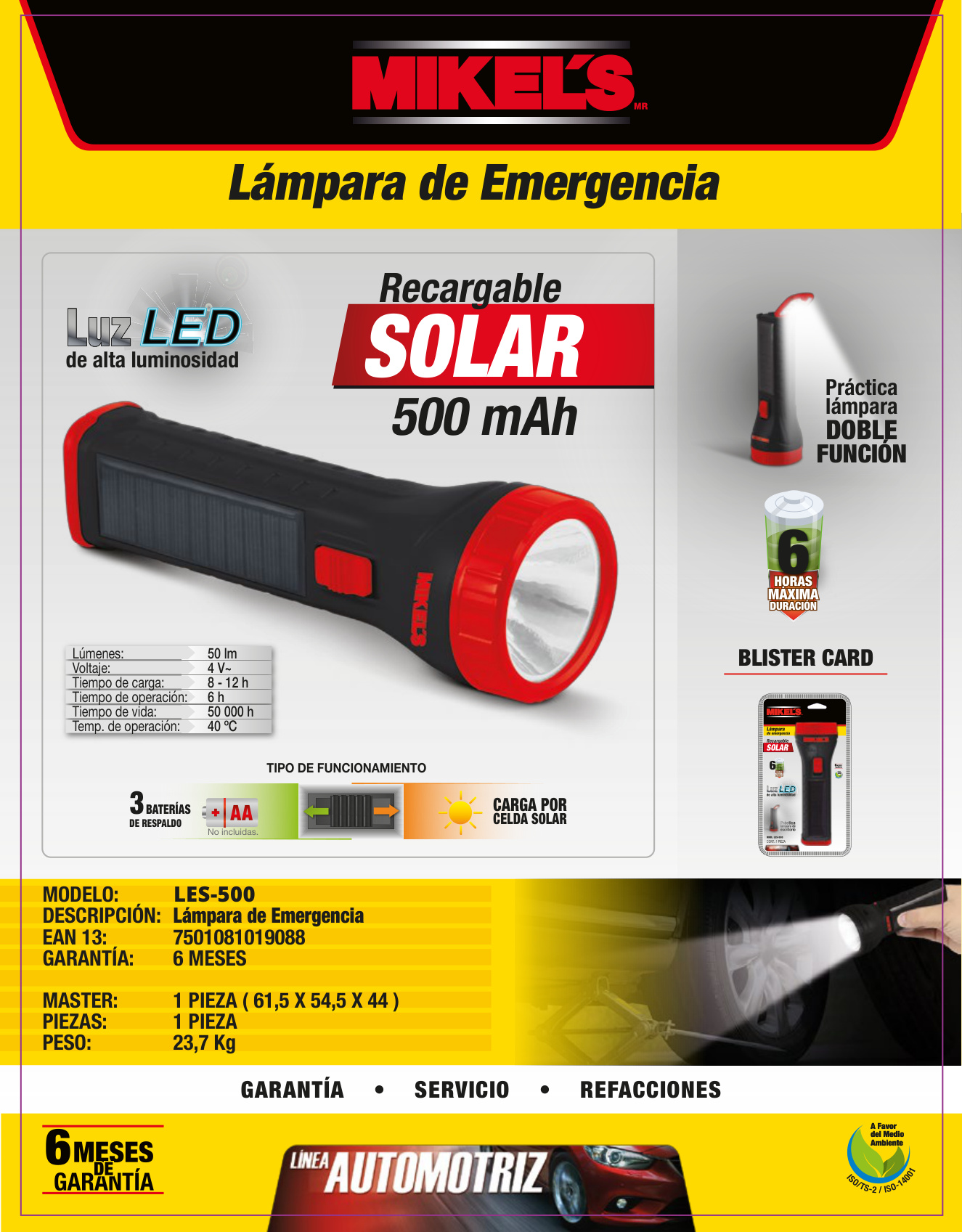 MIKELS LES-500 Lámpara solar de emergencia (500 mAh) - Imagen 4
