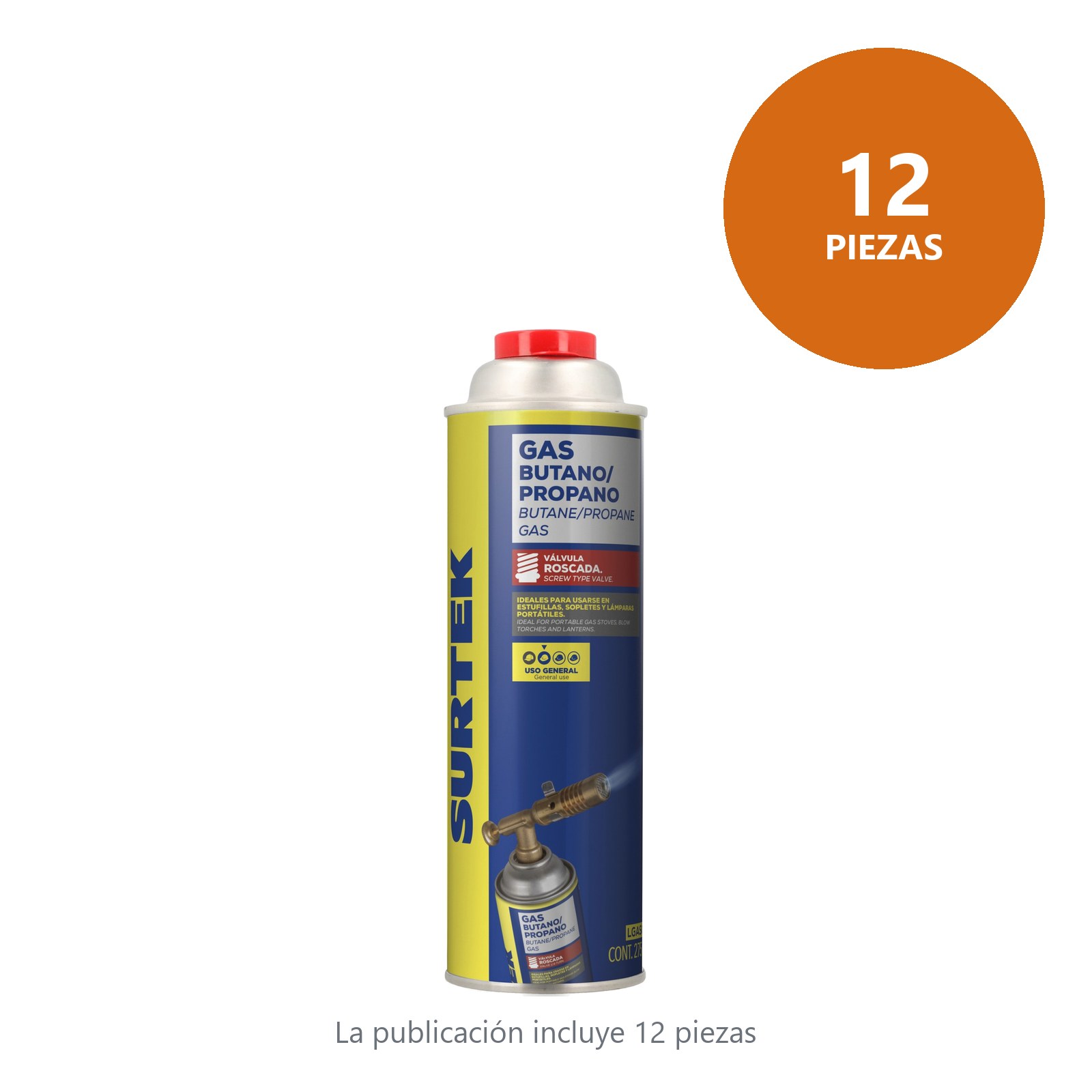 Lata de gas butano/propano con válvula roscada 275 g Surtek - Imagen 3