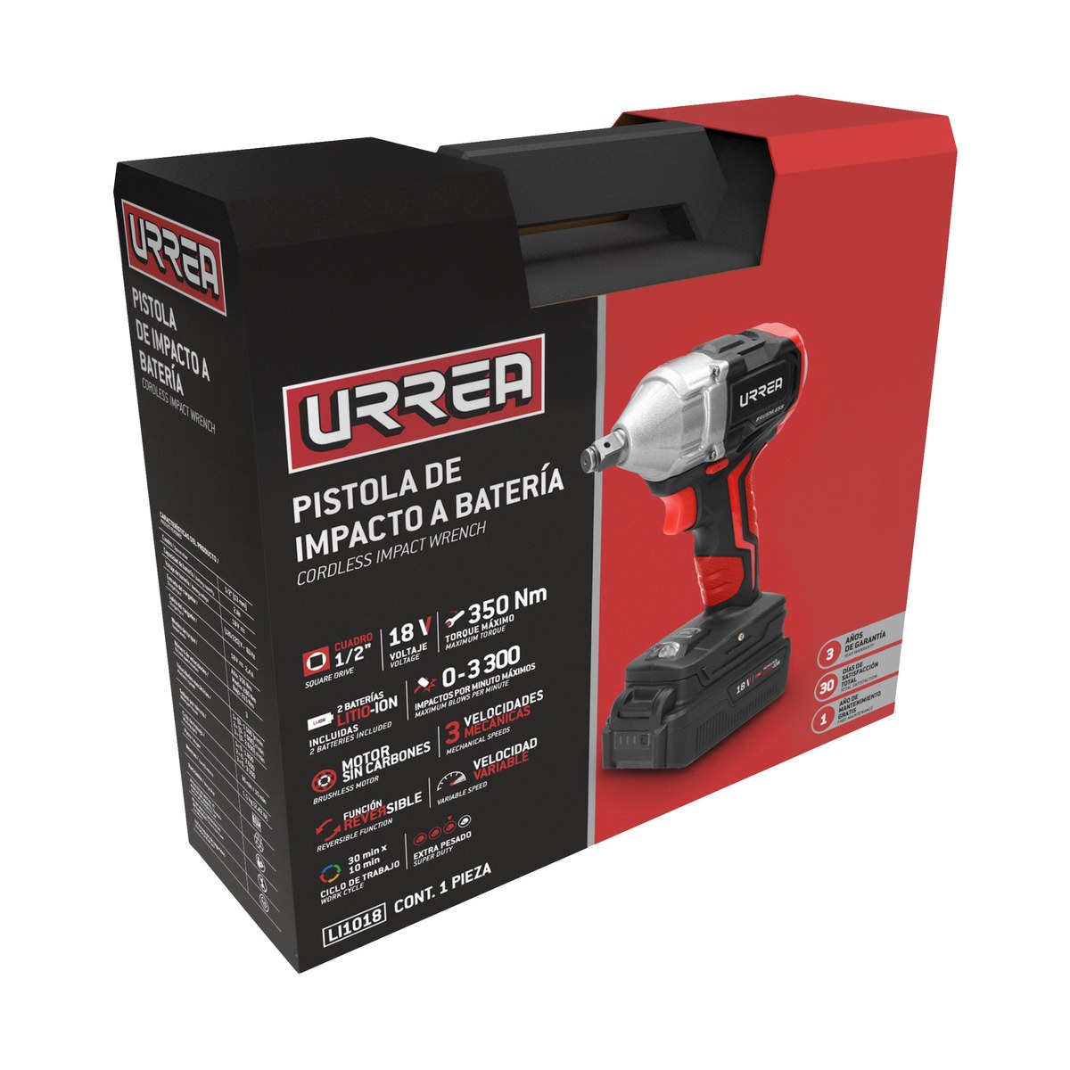 Pistola de impacto 1/2" a batería Litio-ion 18 V 350 Nm Urrea - Imagen 2