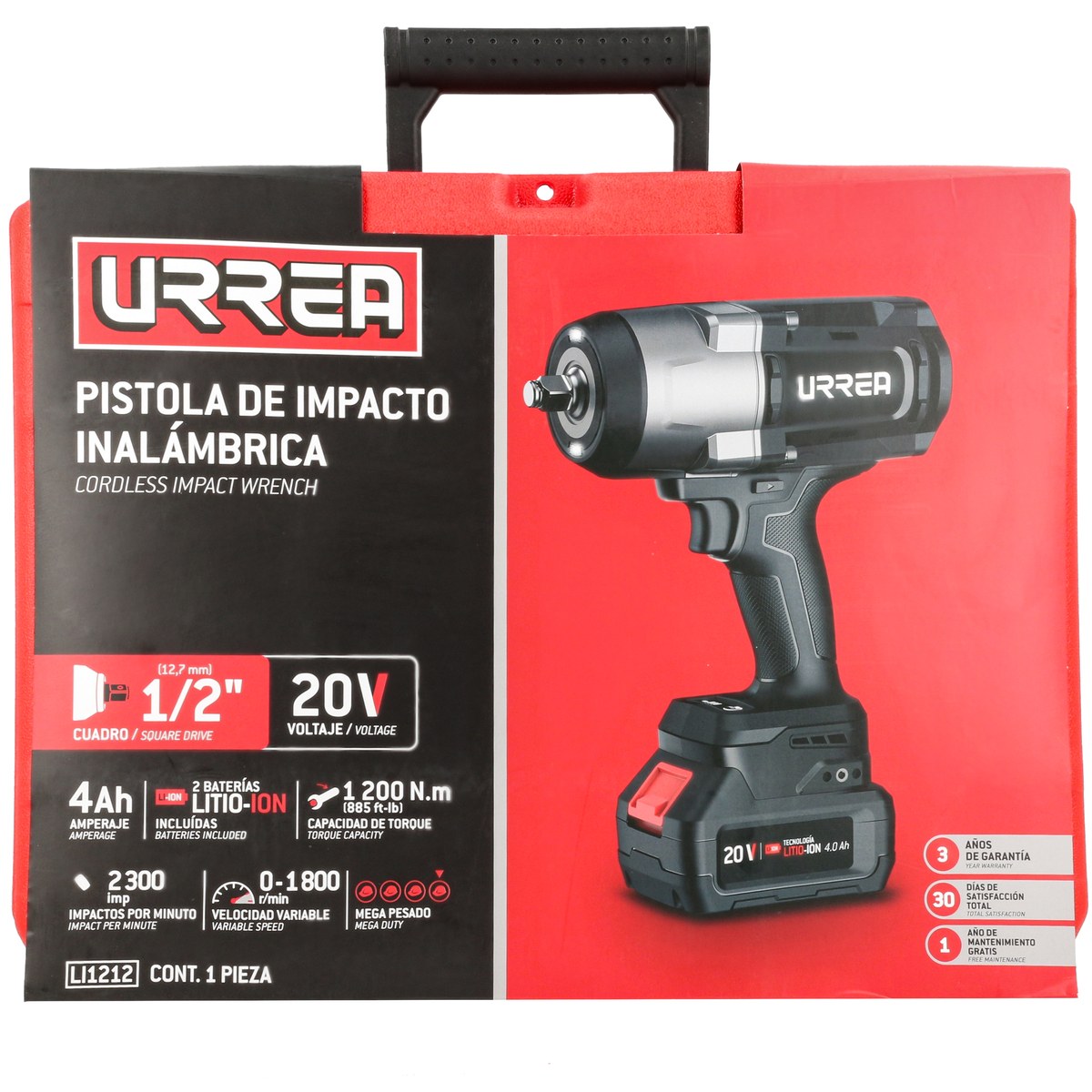 Pistola de impacto 1/2" a batería Litio-ion 20 V 1200 Nm Urrea - Imagen 4