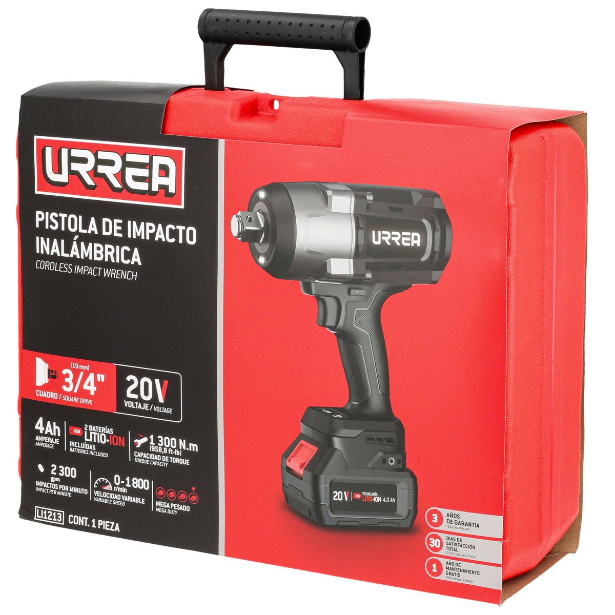 Pistola de impacto 3/4" a batería Litio-ion 20 V 1300 Nm Urrea - Imagen 2