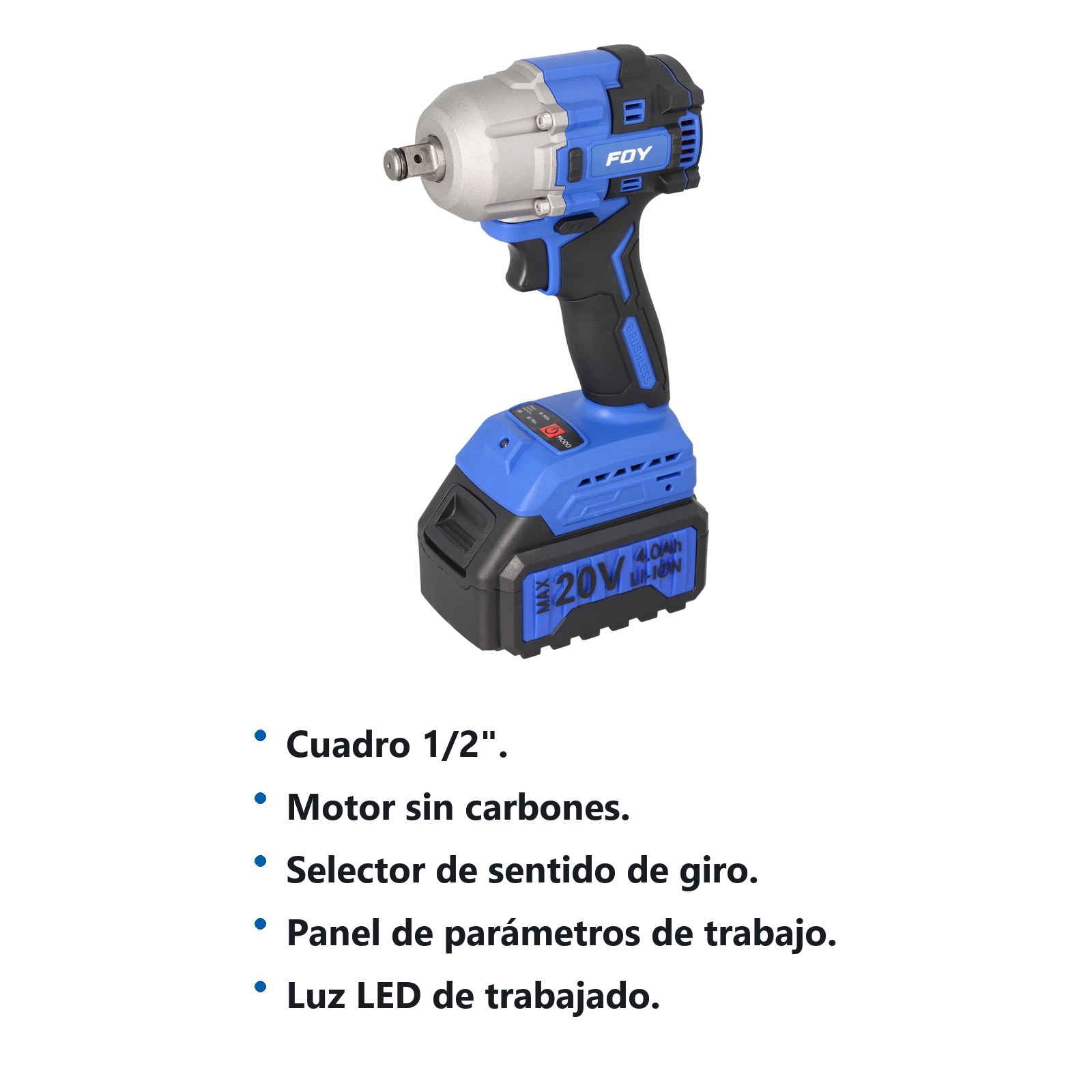 Pistola de impacto 1/2" a batería Litio-ion 20 V, 350 Nm, con batería Foy - Imagen 2