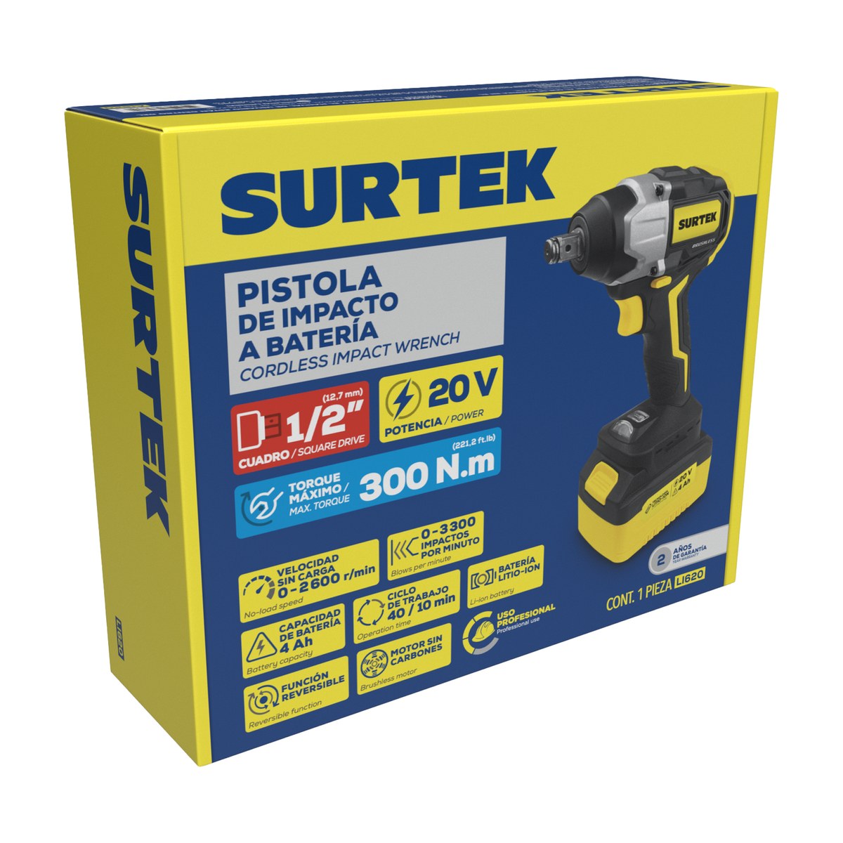 Pistola de impacto 1/2" a batería Litio-ion 20 V, 230 Nm Surtek - Imagen 2