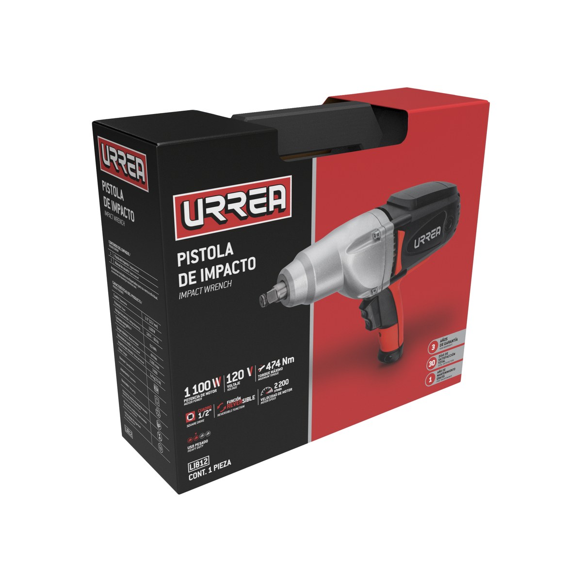 Pistola de impacto eléctrica 1/2" 1,100 W 120 V Urrea - Imagen 2