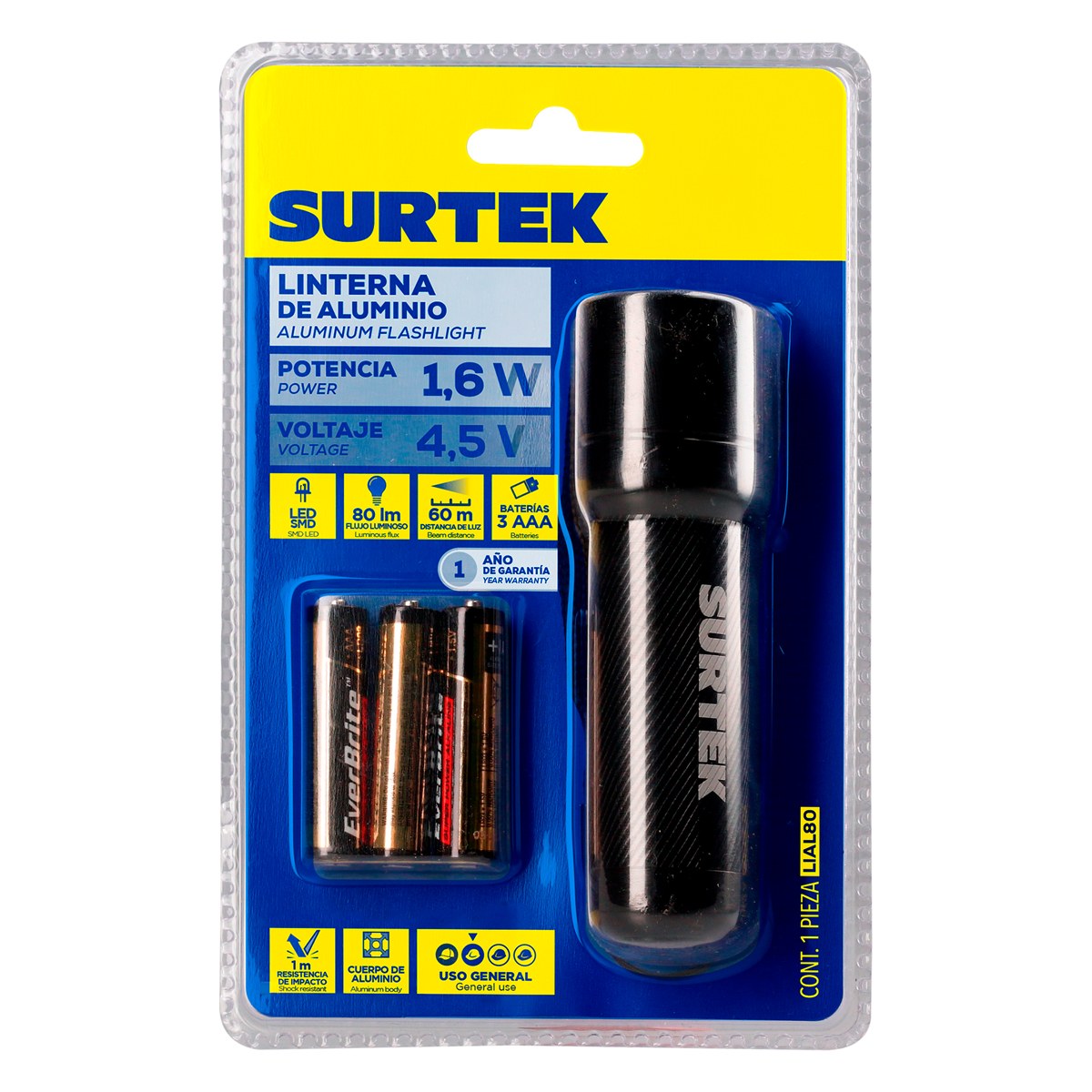 Linterna de LED cuerpo de aluminio a baterías de 80 lm Surtek - Imagen 2