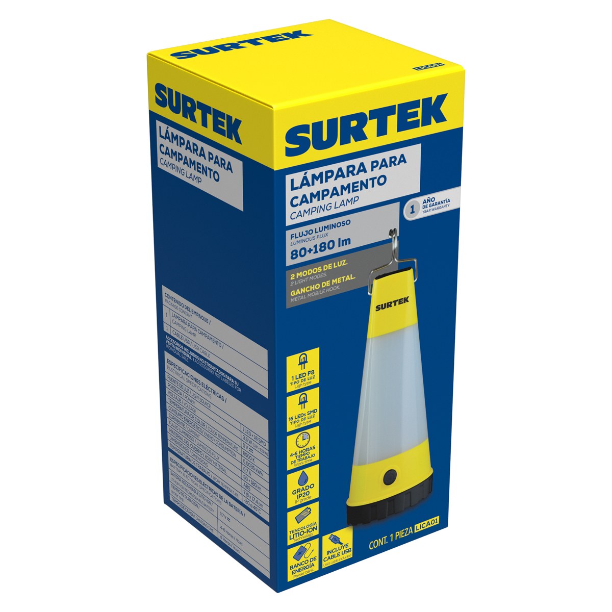 Linterna de LED para campamento recargable de 180 lm Surtek - Imagen 2