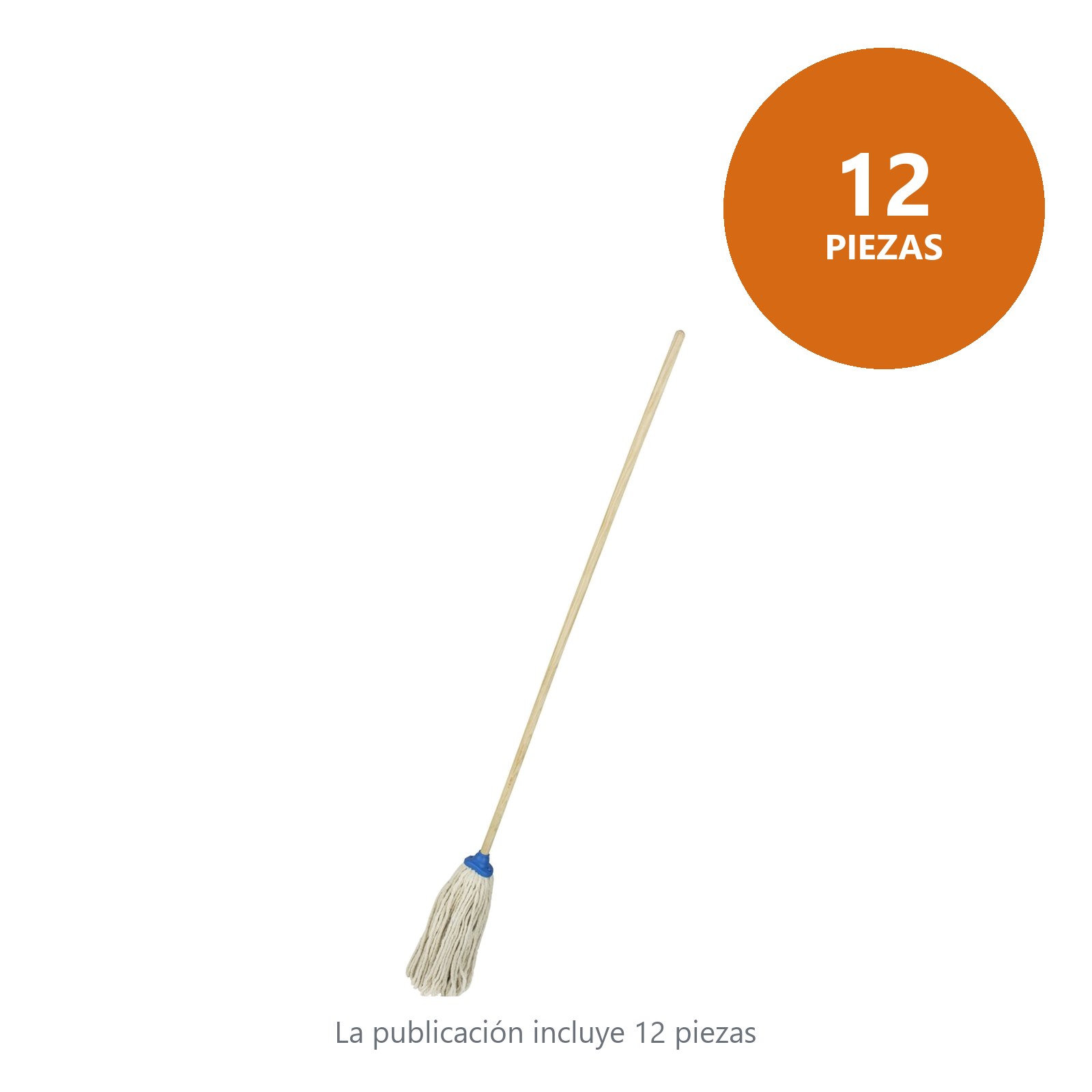 Trapeador de pabilo de algodón con bastón de madera 120 cm, 300 gr Foy - Imagen 2