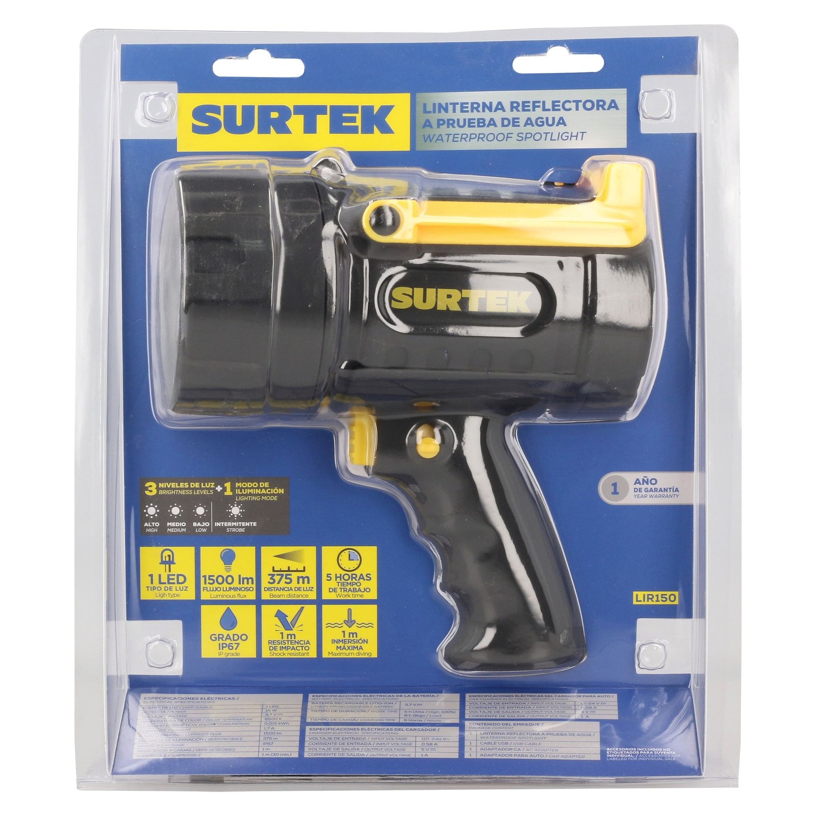 Linterna de LED reflectora recargable de 1,500 lm Surtek - Imagen 4