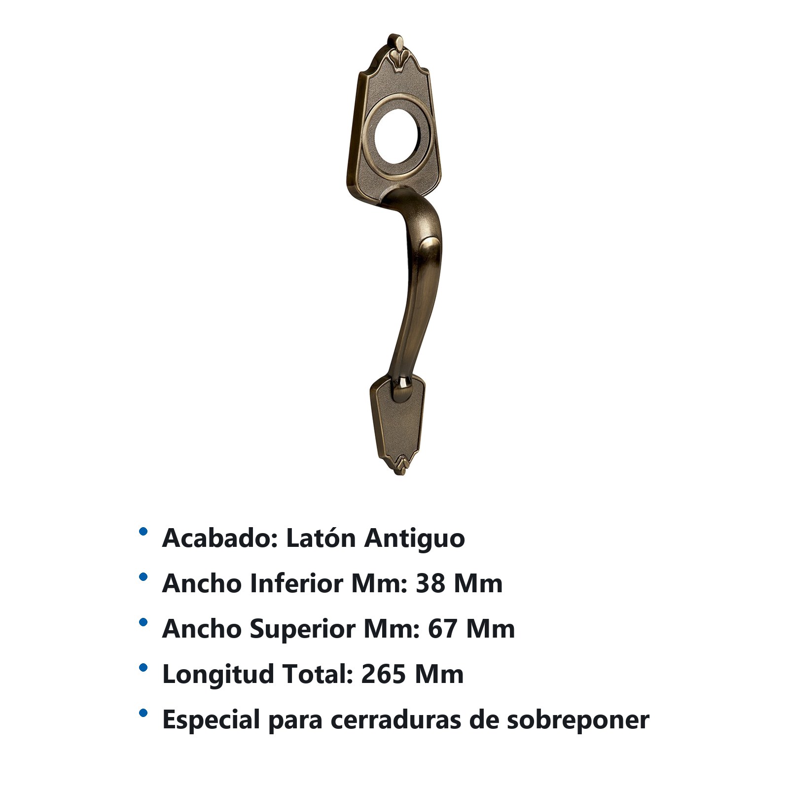 Jaladera para cerradura de sobreponer, latón antiguo, en caja Lock - Imagen 2
