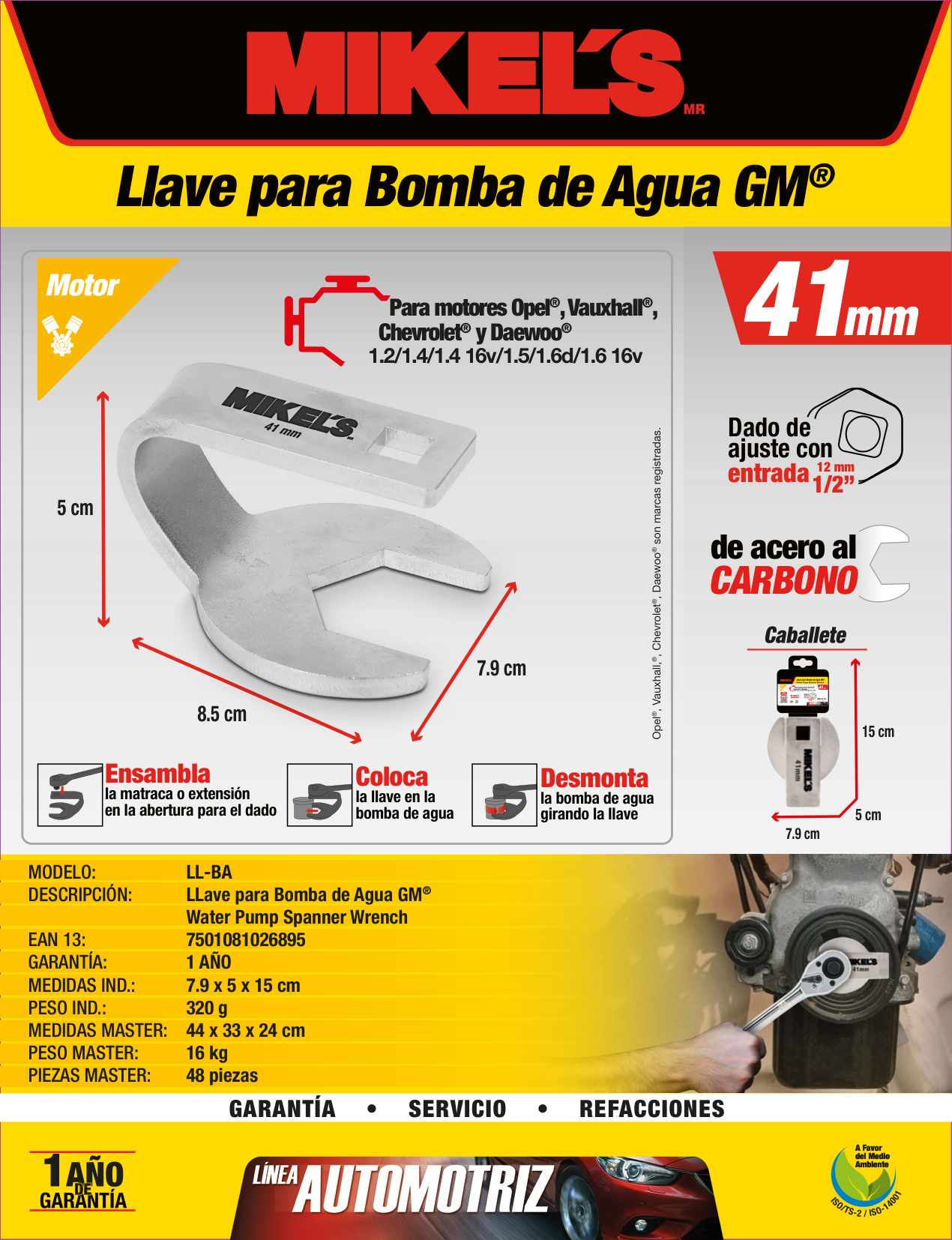 MIKELS LL-BA Llave para bomba de agua (3/8 ",  41mm) - Imagen 2