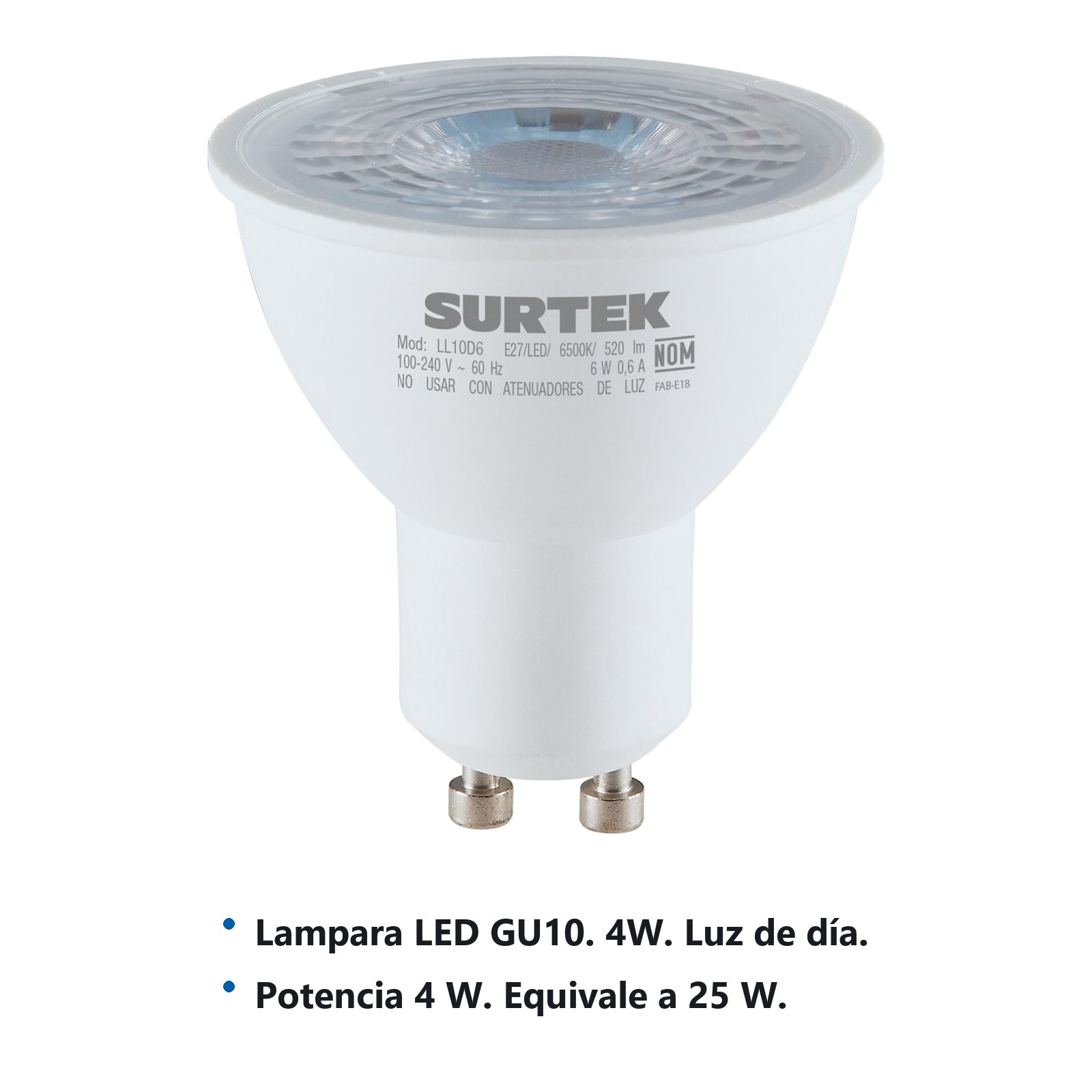 Lámpara de LED tipo GU10, 4 W luz de día Surtek - Imagen 2