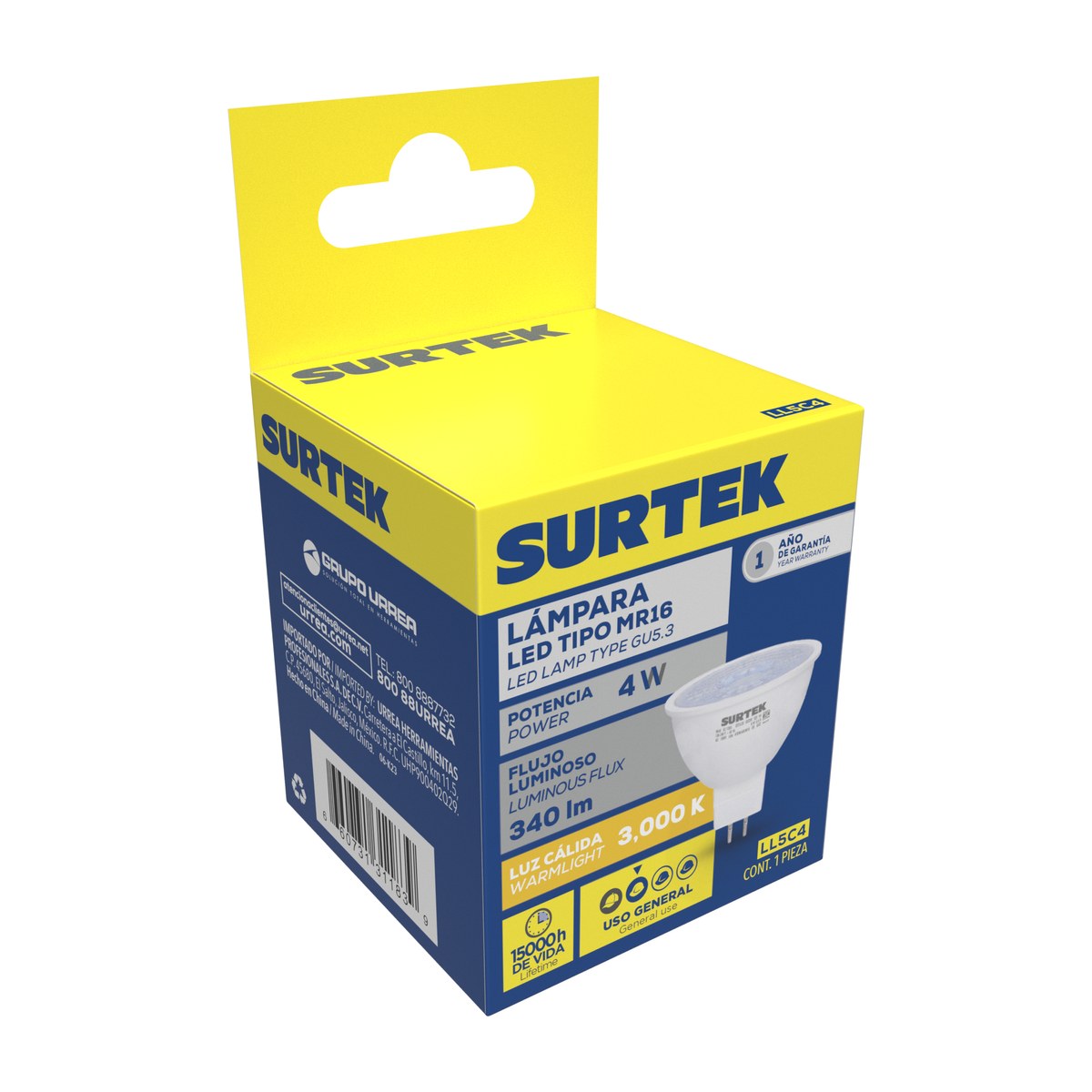 Lámpara de LED tipo GU5.3, 4 W luz cálida Surtek - Imagen 2