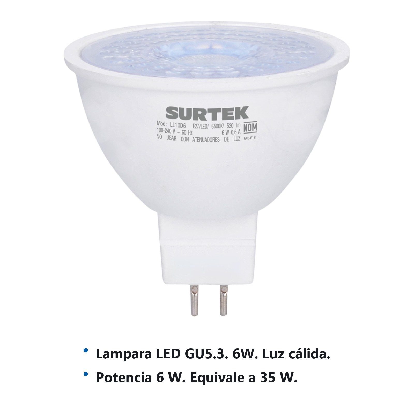 Lámpara de LED tipo GU5.3, 6 W luz cálida Surtek - Imagen 2