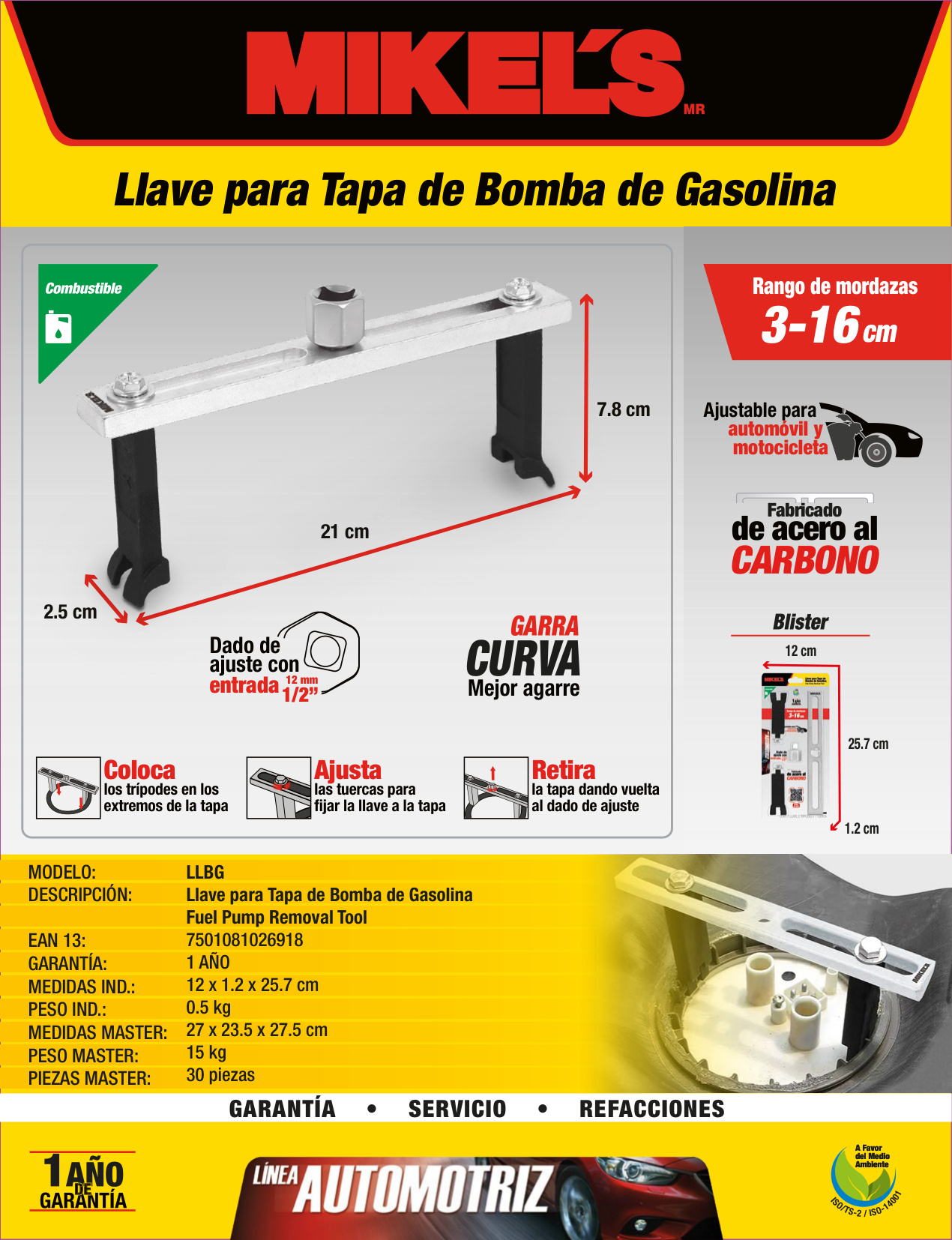 MIKELS LLBG Llave para tapa de bomba de gasolina - Imagen 2