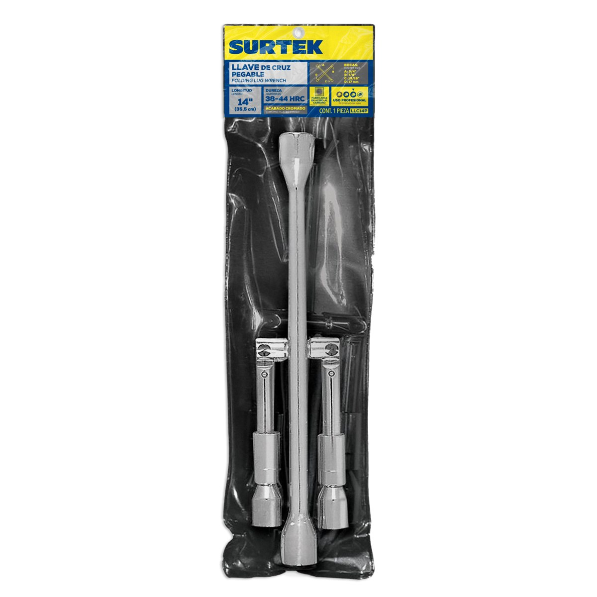 Llave de cruz cromada plegable 14" Surtek - Imagen 2