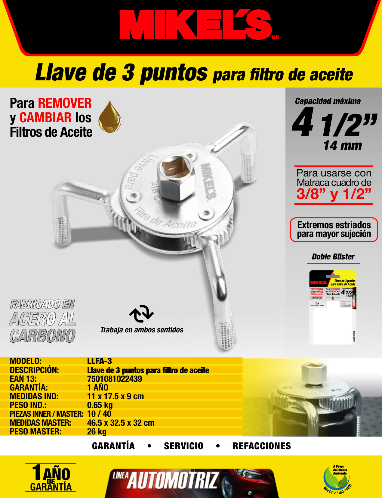 MIKELS LLFA-3 Llave de 3 puntos para filtros de aire - Imagen 4