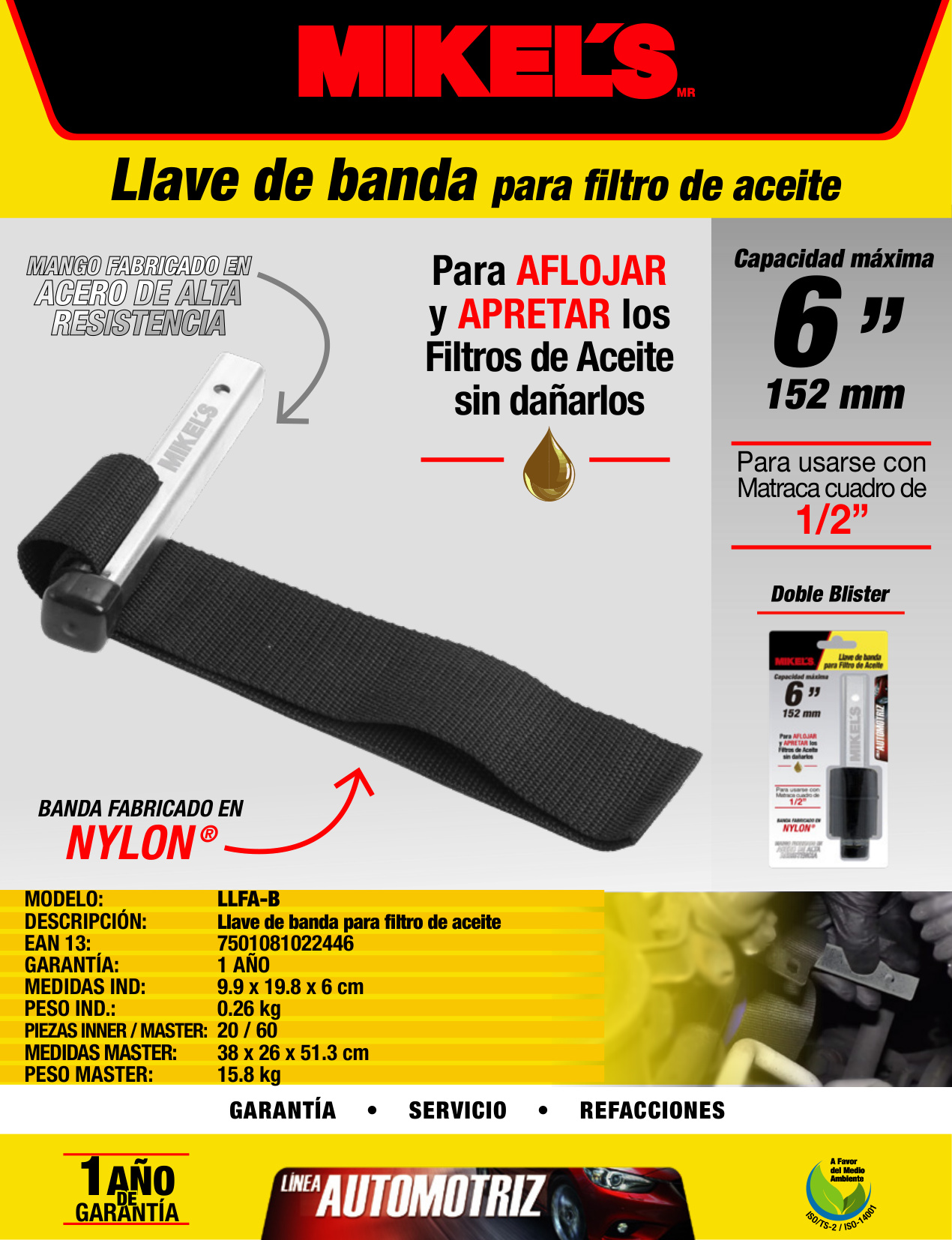 MIKELS LLFA-B Llave de banda para filtro de aceite - Imagen 4