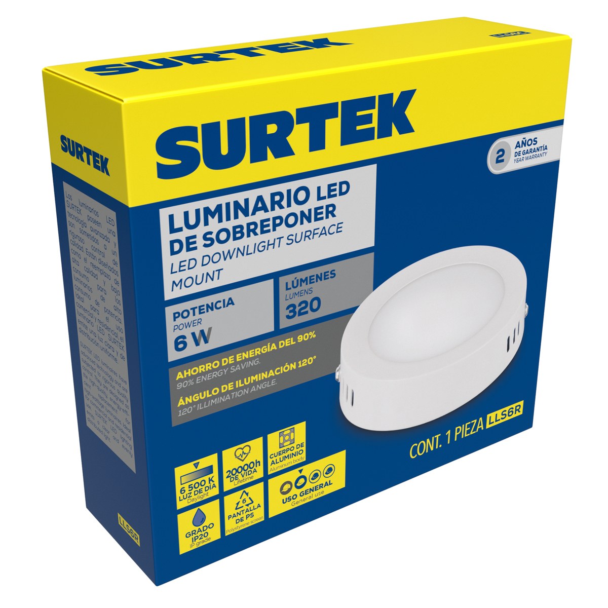 Luminario de LED de sobreponer redondo 6 W, luz fría Surtek - Imagen 2