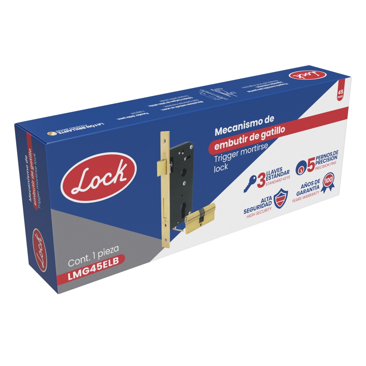 Mecanismo de embutir función doble, latón brillante, llave estándar Lock - Imagen 2