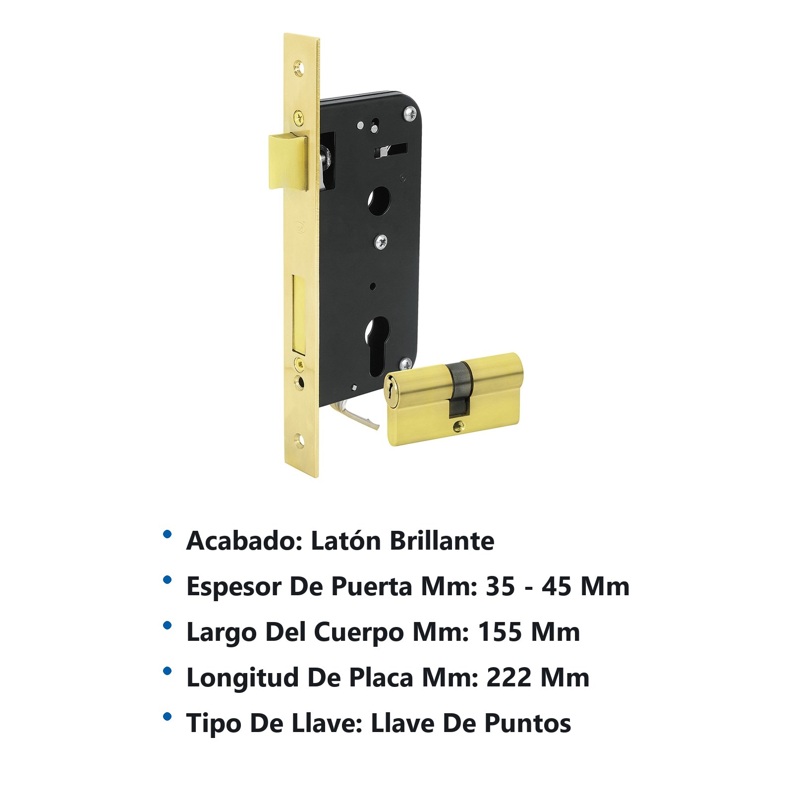 Mecanismo de embutir función doble, latón brillante, llave de puntos Lock - Imagen 2