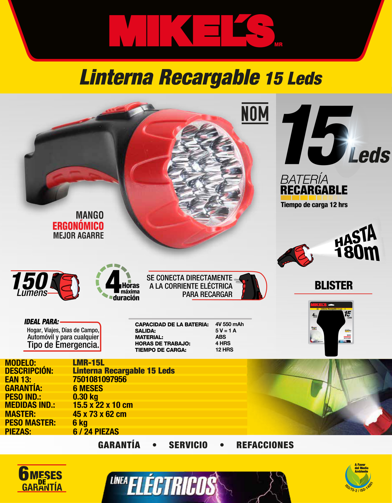 MIKELS LMR-15L Lámpara 15 LEDS recargable - Imagen 4