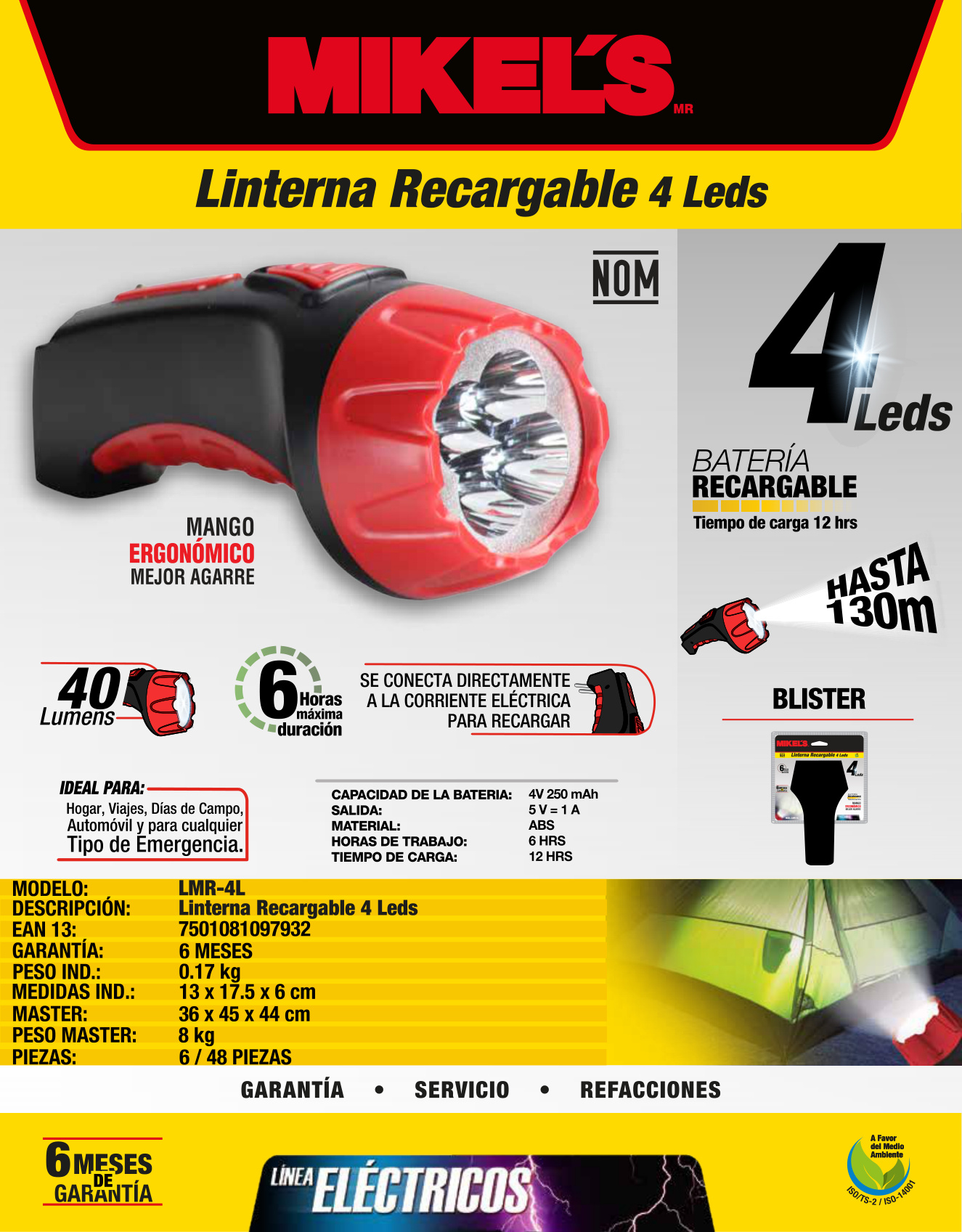MIKELS LMR-4L Lámpara 4 LEDS recargable - Imagen 4