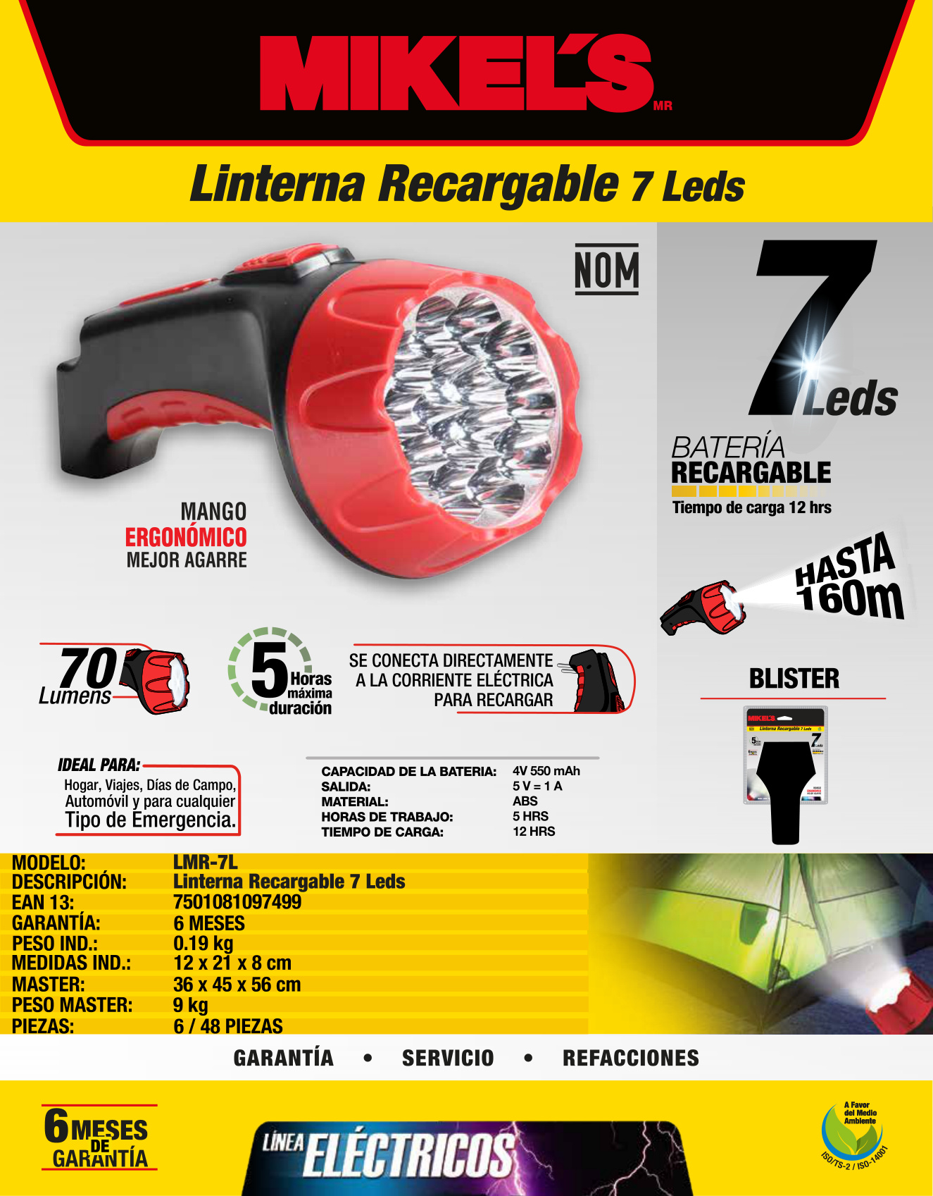 MIKELS LMR-7L Lámpara 7 LEDS recargable - Imagen 4