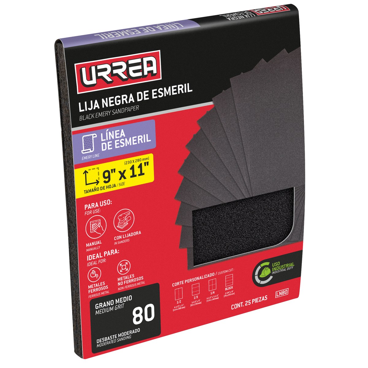 Lija negra para esmeril, grano 80 Urrea - Imagen 2