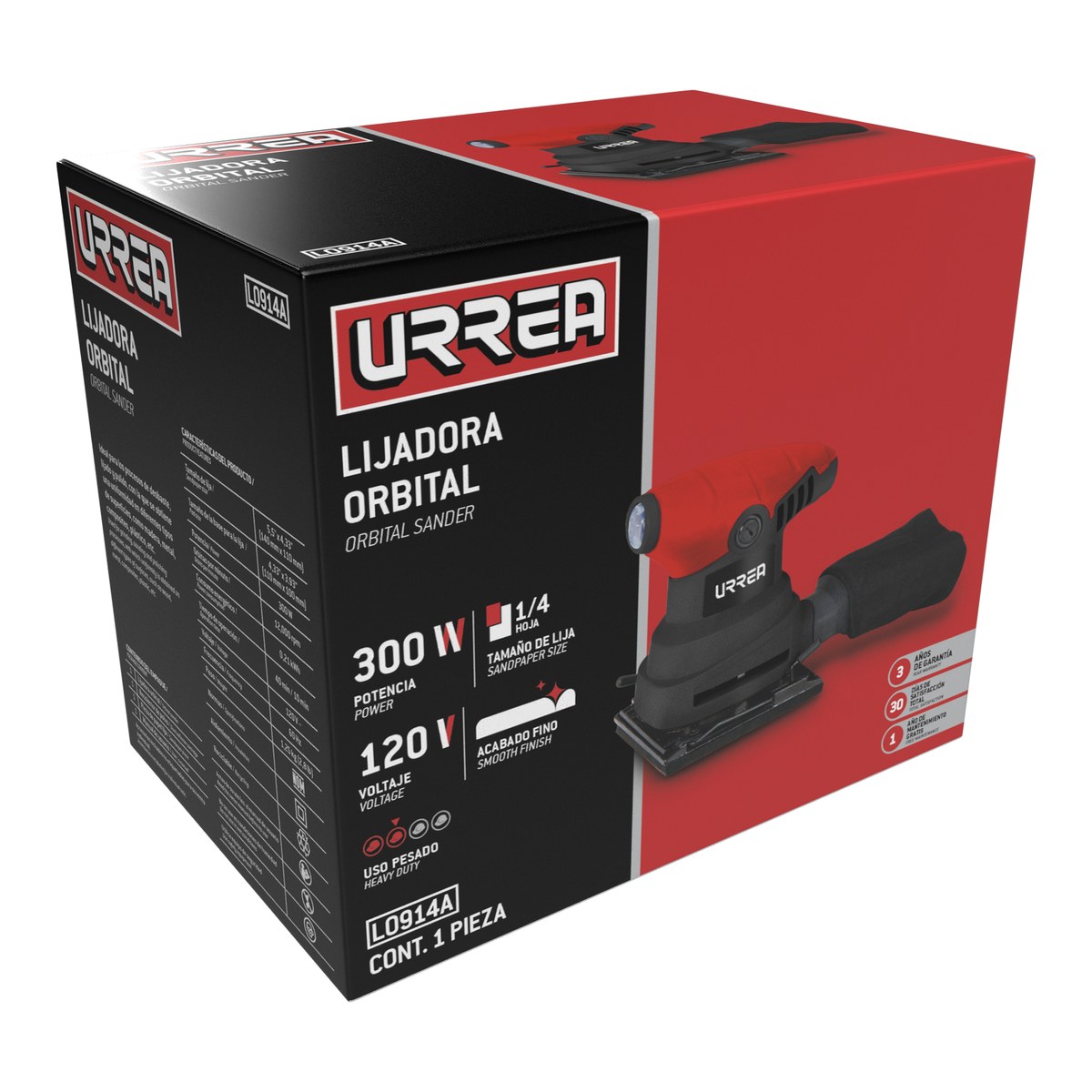 Lijadora orbital 1/4 de hoja 300 W 120 V, 12000 RPM Urrea - Imagen 2