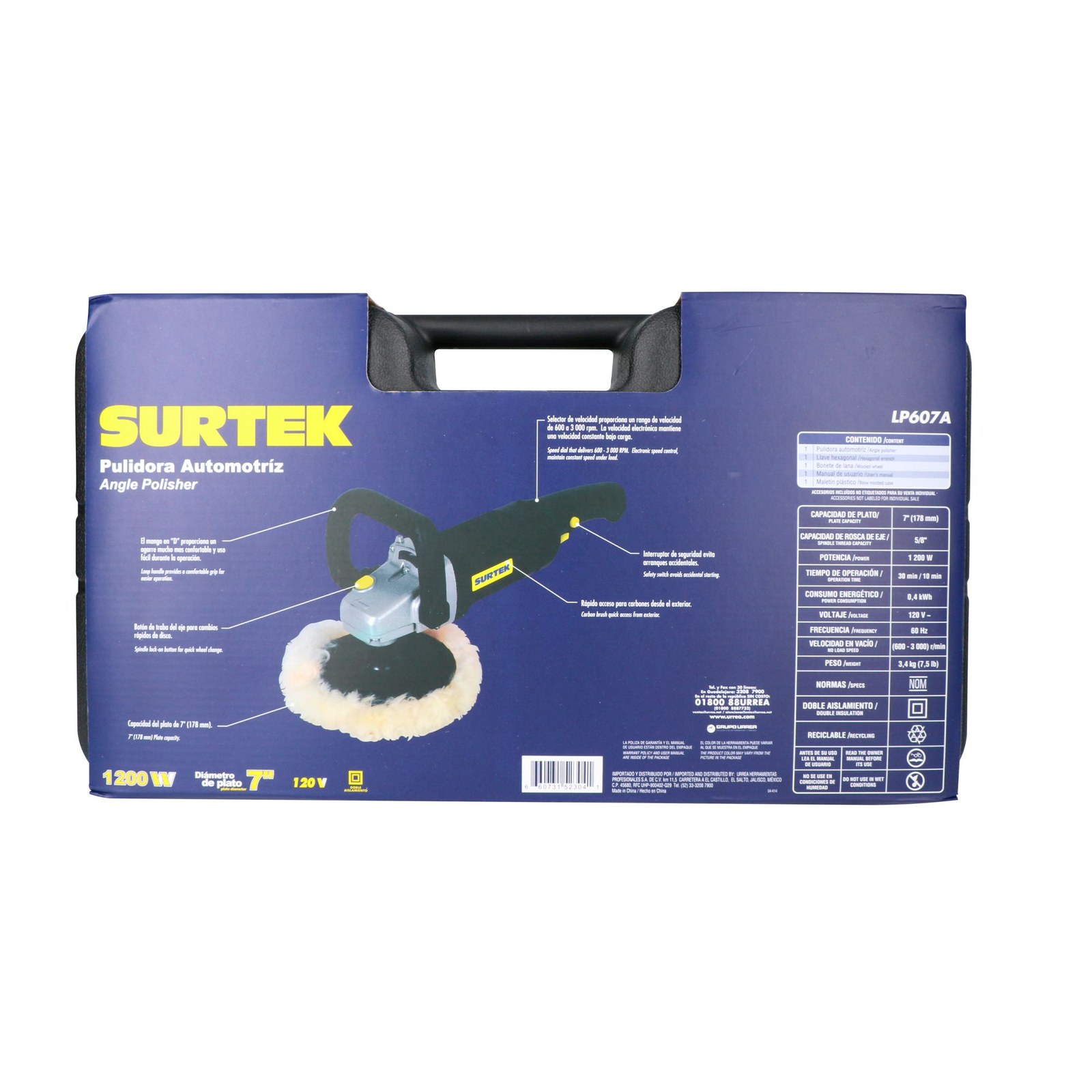 Pulidora angular 7" 1200 W 120 V, 600 - 3000 RPM Surtek - Imagen 3