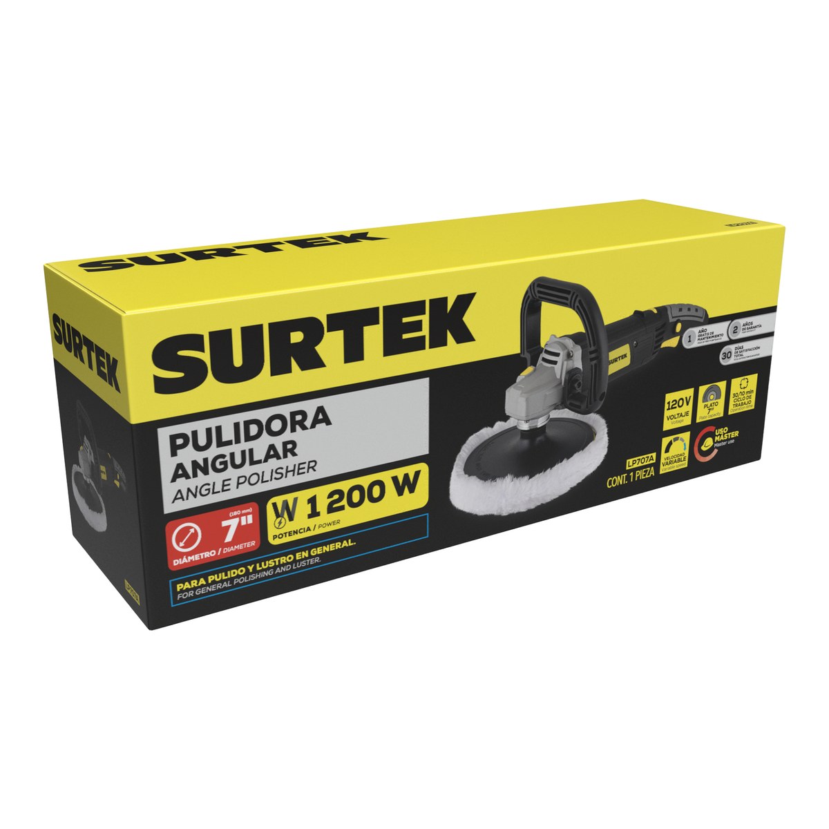 Pulidora angular 7" 1000 - 4300 RPM, 1200 W,120 V Surtek - Imagen 2