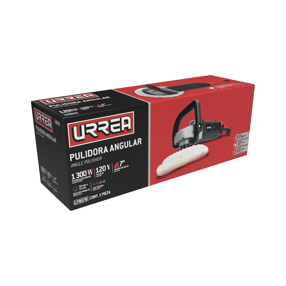Pulidora angular 7" 1300 W 120 V, 900 - 3000 RPM Urrea - Imagen 4