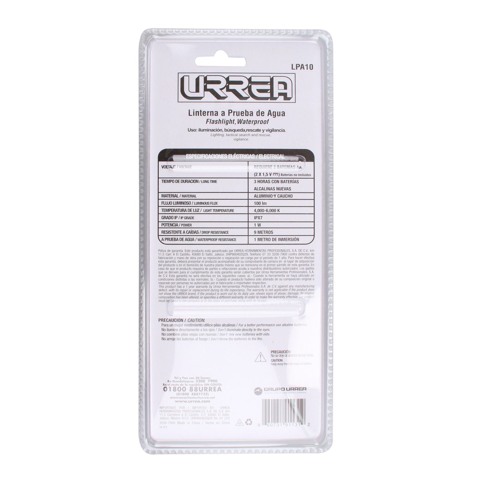 Linterna de LED a prueba de agua anti-impacto a baterías 2 pilas "AA" de 100lm Urrea - Imagen 4