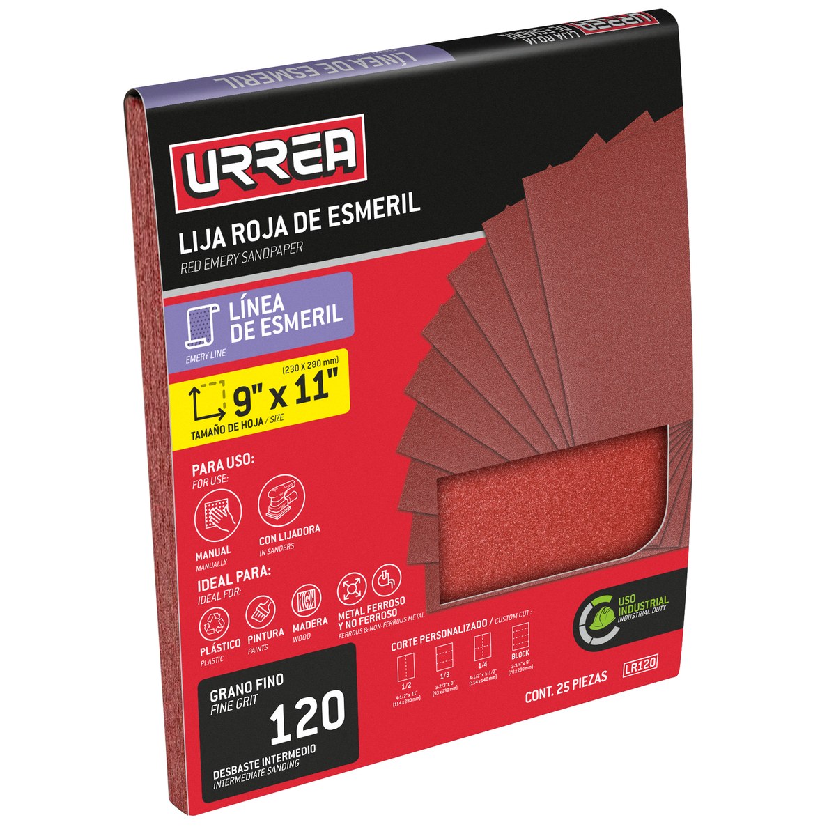 Lija roja para esmeril, grano 120 Urrea - Imagen 2