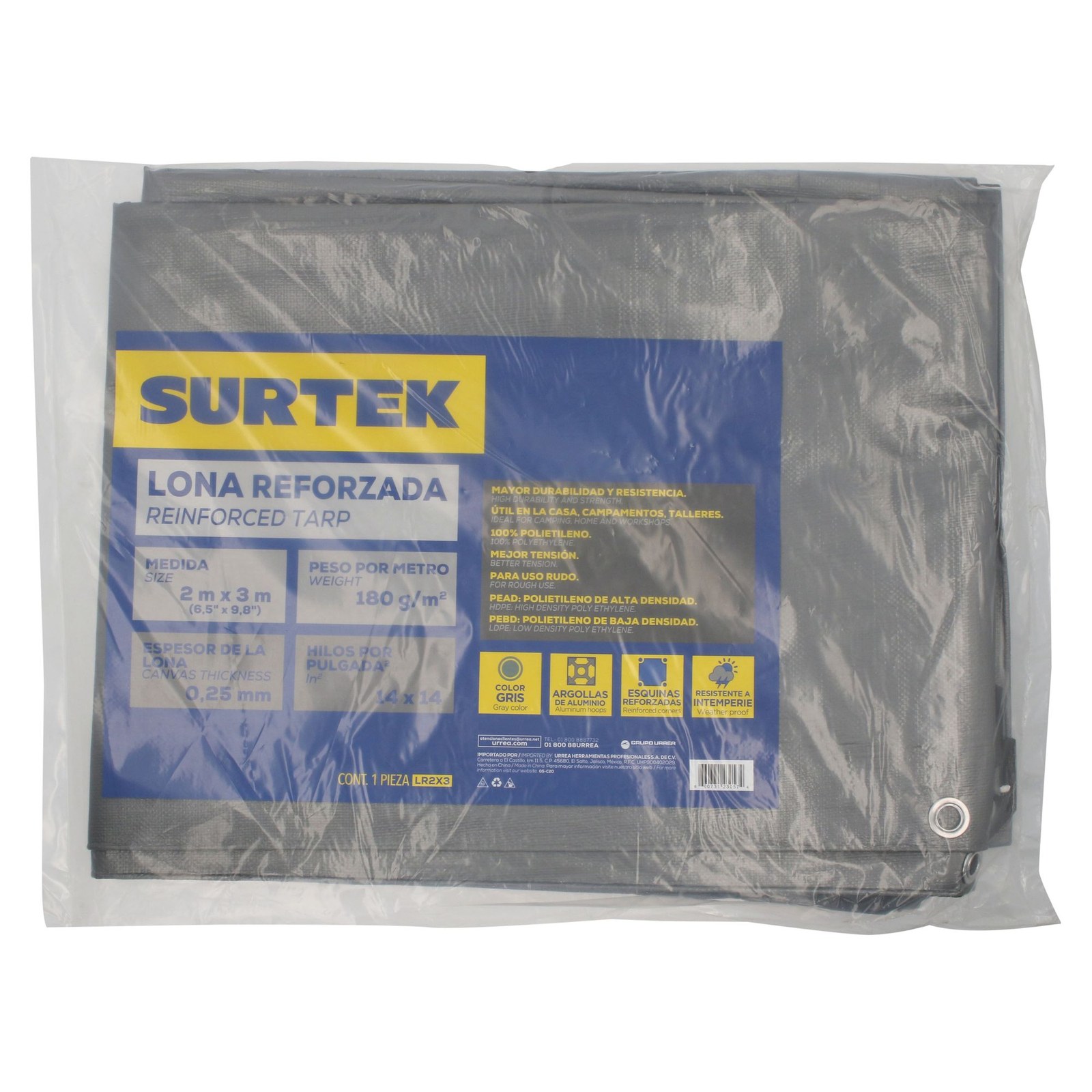 Lona de polietileno reforzada color gris, 2 x 3 m Surtek - Imagen 2
