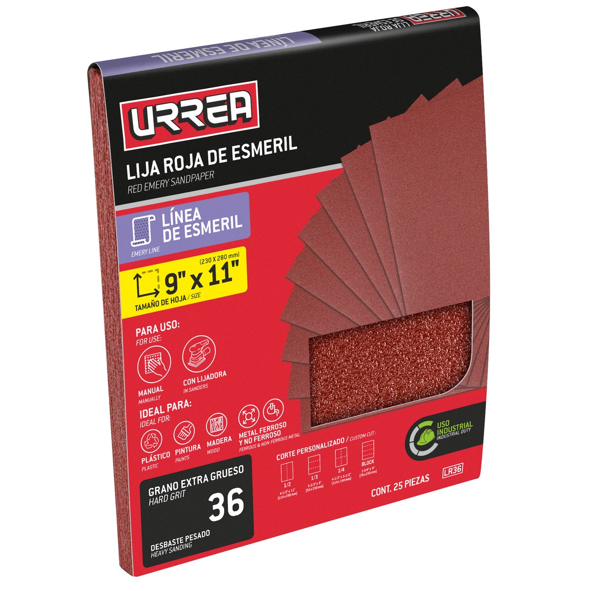 Lija roja para esmeril, grano 36 Urrea - Imagen 4