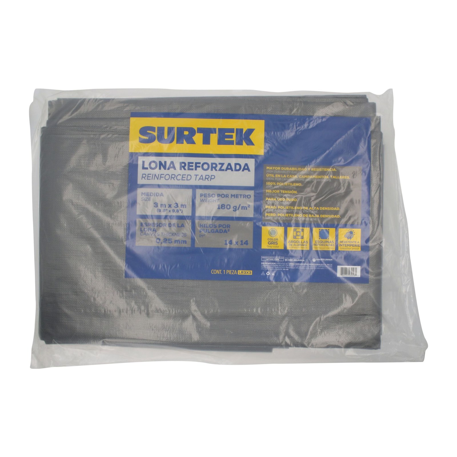 Lona de polietileno reforzada color gris, 3 x 3 m Surtek - Imagen 2