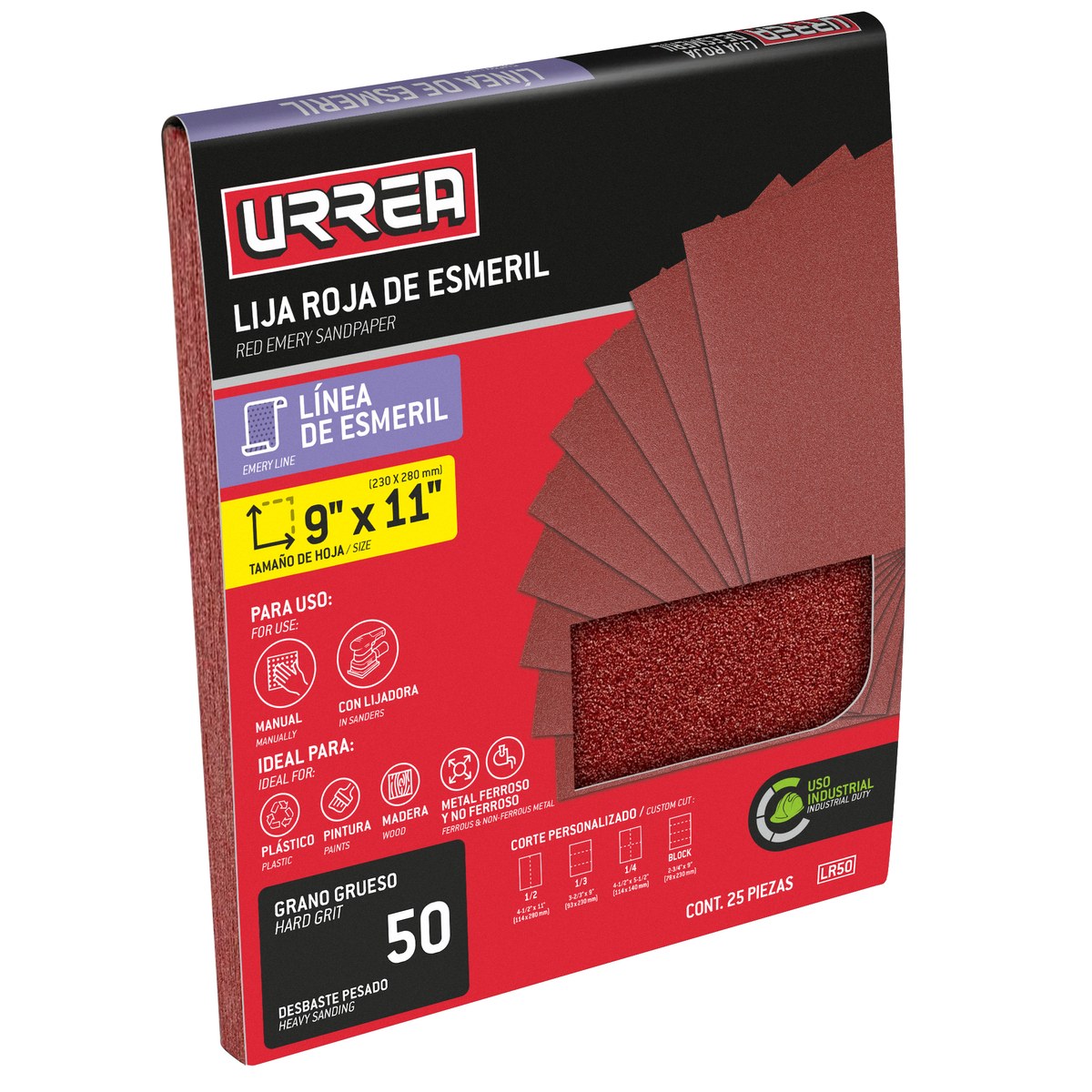 Lija roja para esmeril, grano 50 Urrea - Imagen 2