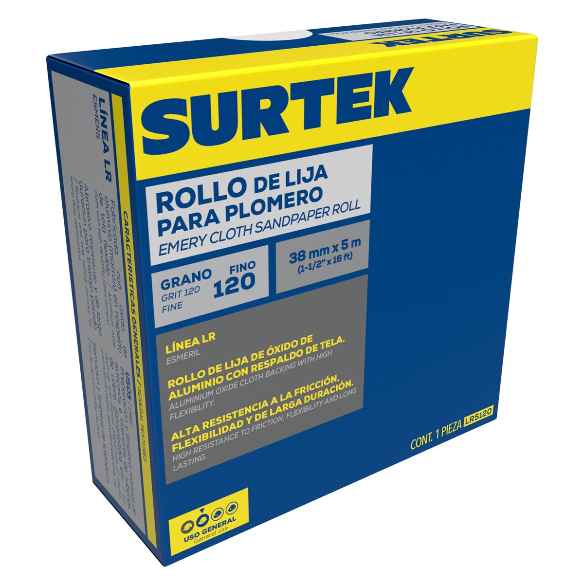 Lija en rollo para plomero 1-1/2 x 5 m, grano 120 Surtek - Imagen 2