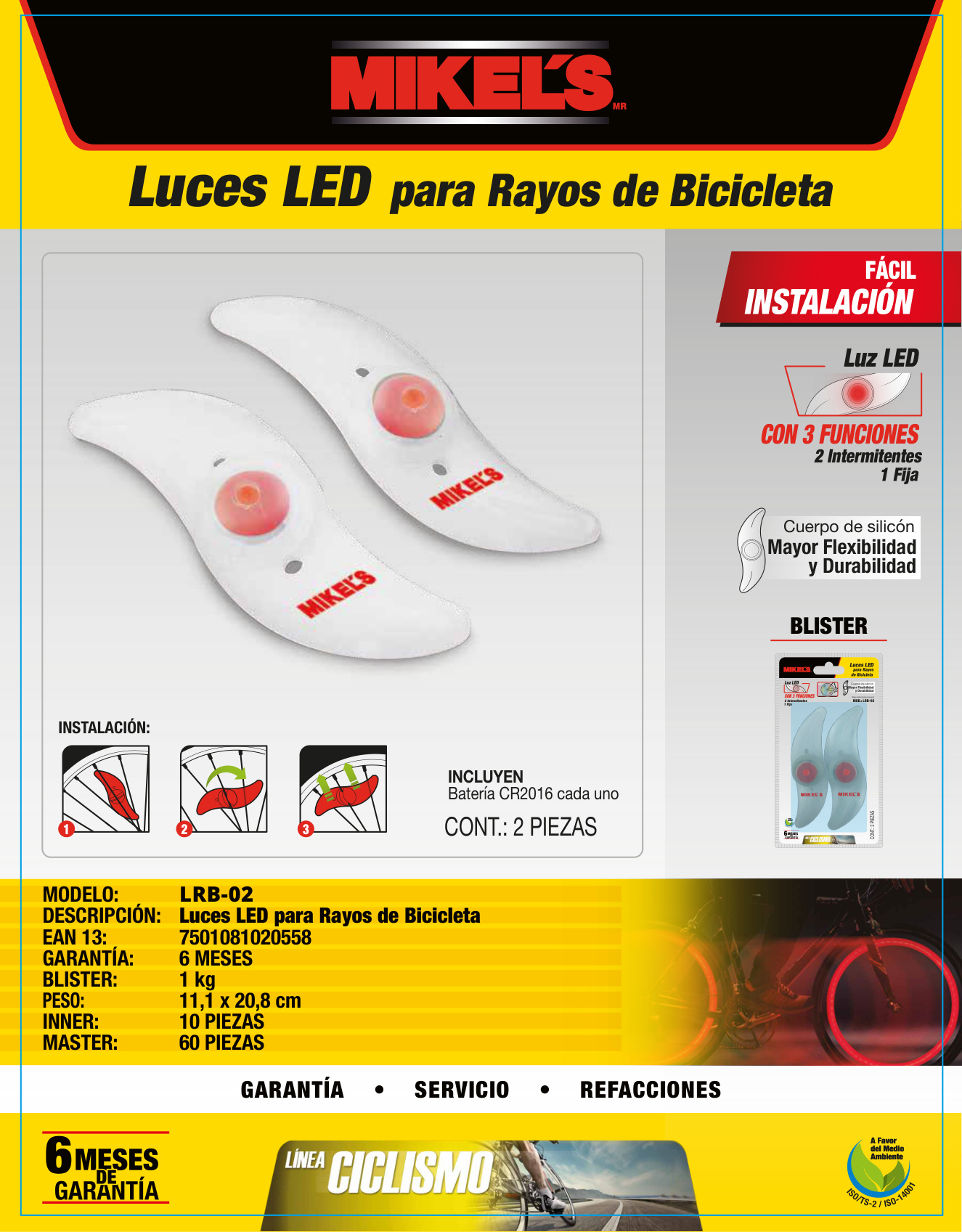 MIKELS LRB-02 Luces LED para rayos de bicicleta - Imagen 4