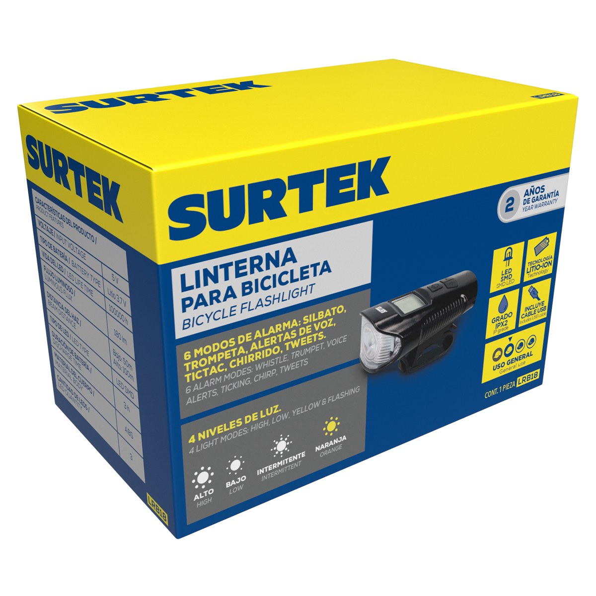 Linterna para bicicleta  recargable de 180 lm Surtek - Imagen 2