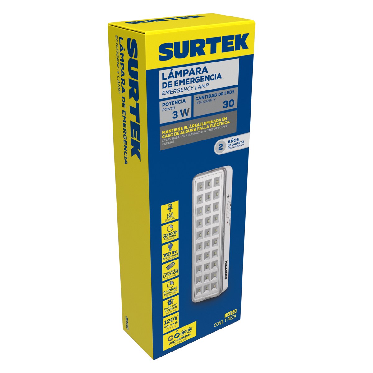 Lámpara de LED para emergencia recargable de 180 lm Surtek - Imagen 2