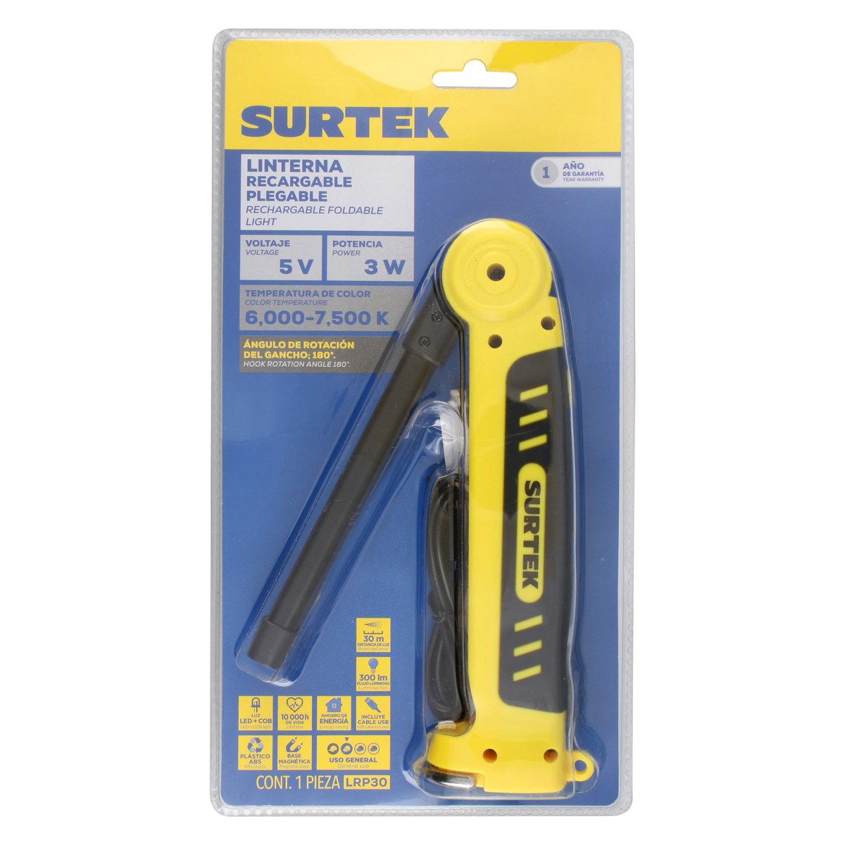Linterna de LED para taller plegable recargable 300 lm Surtek - Imagen 3